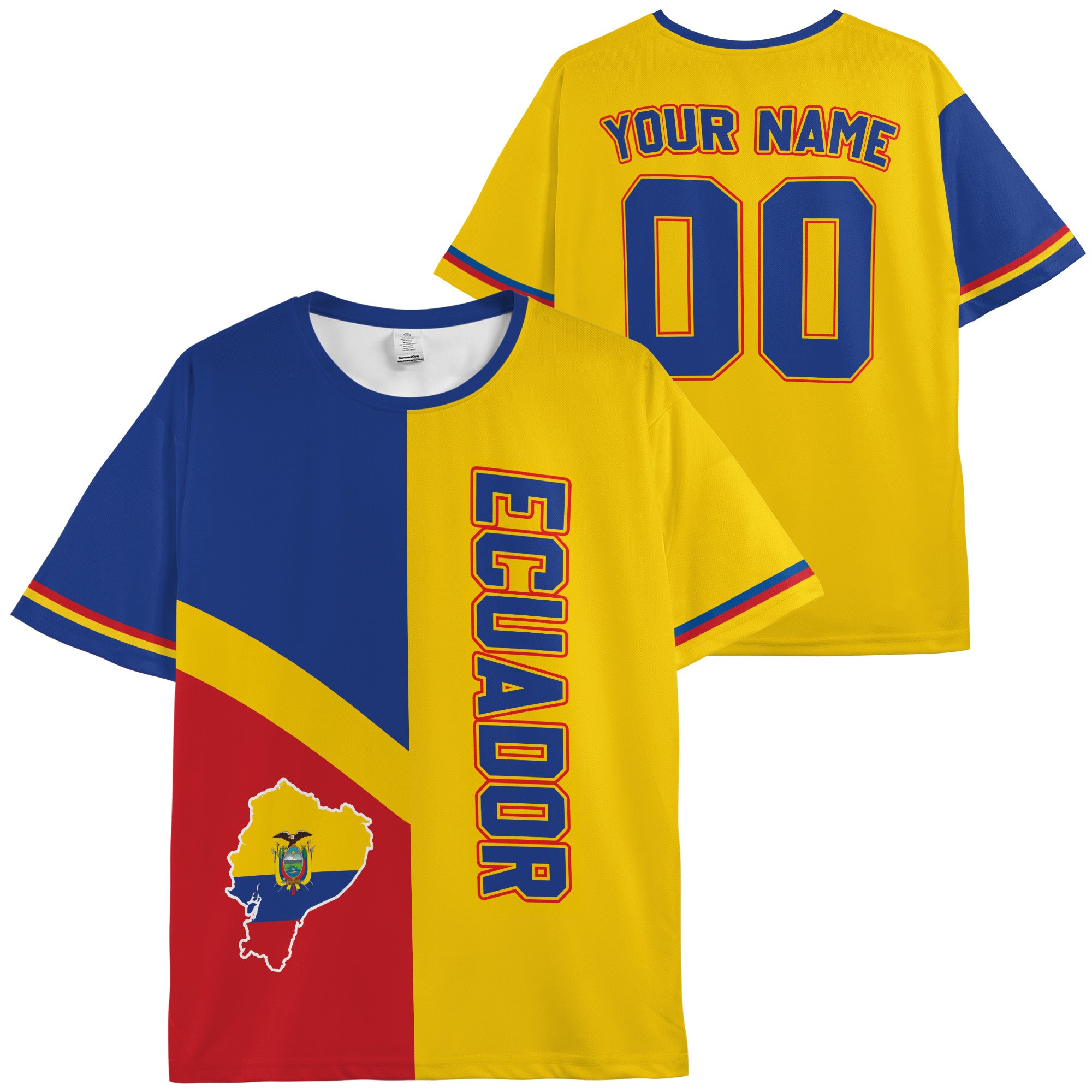 Custom Ecuador Soccer Jersey Ecuadorian Fan Split Tricolor - Personalized Name Number