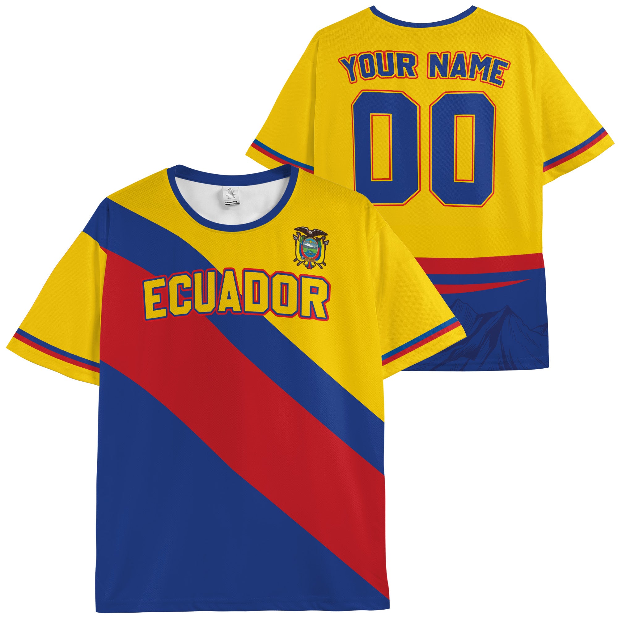 Custom Ecuador Soccer Jersey Ecuadorian Fan Crest Slash - Personalized Name Number