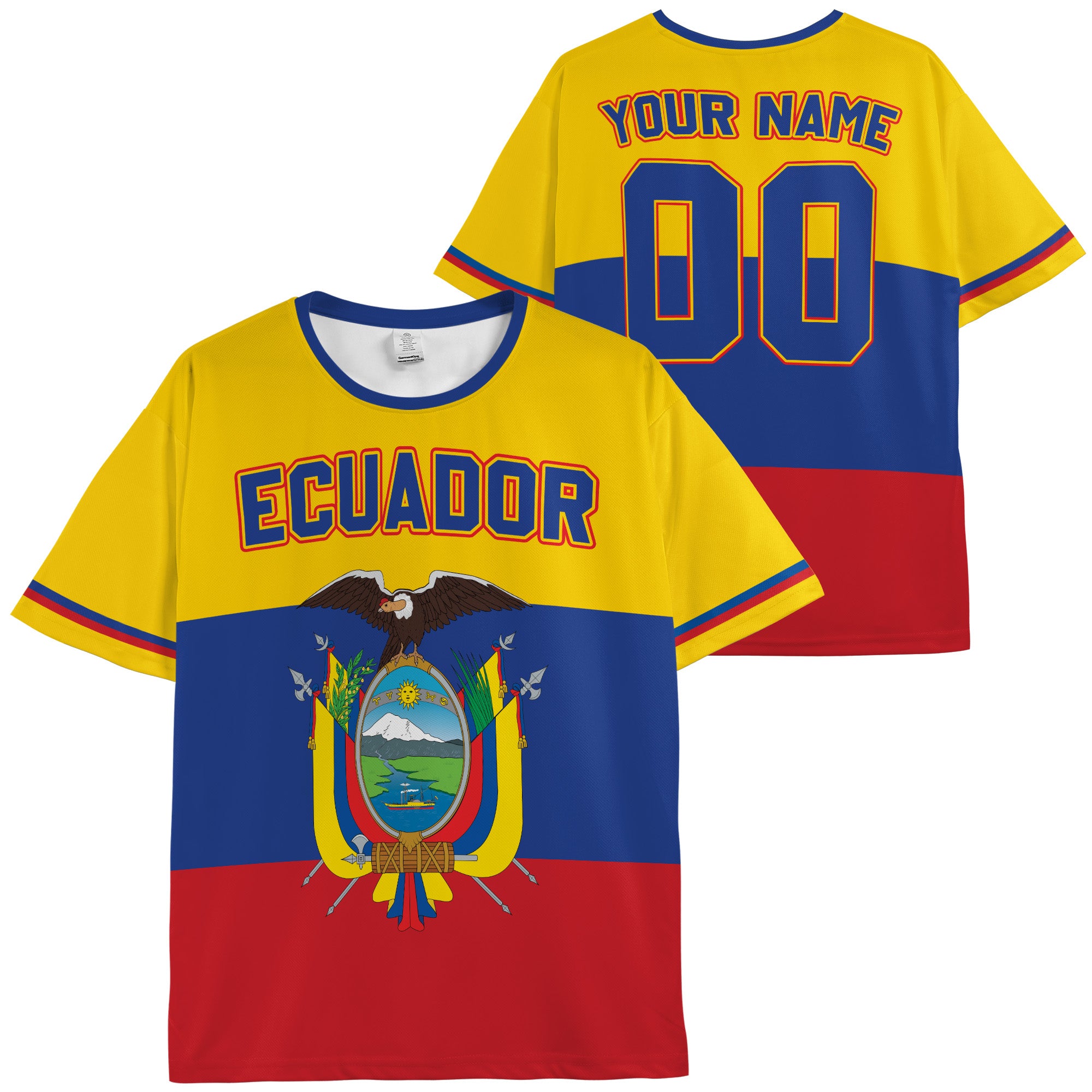 Custom Ecuador Soccer Jersey Ecuadorian Fan Full Crest Flag - Personalized Name Number