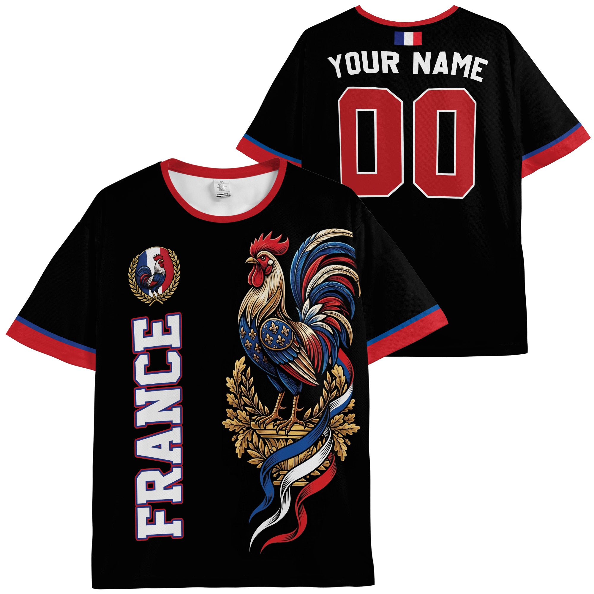 Custom France Soccer Jersey French Fan Rooster Crest - Personalized Name Number
