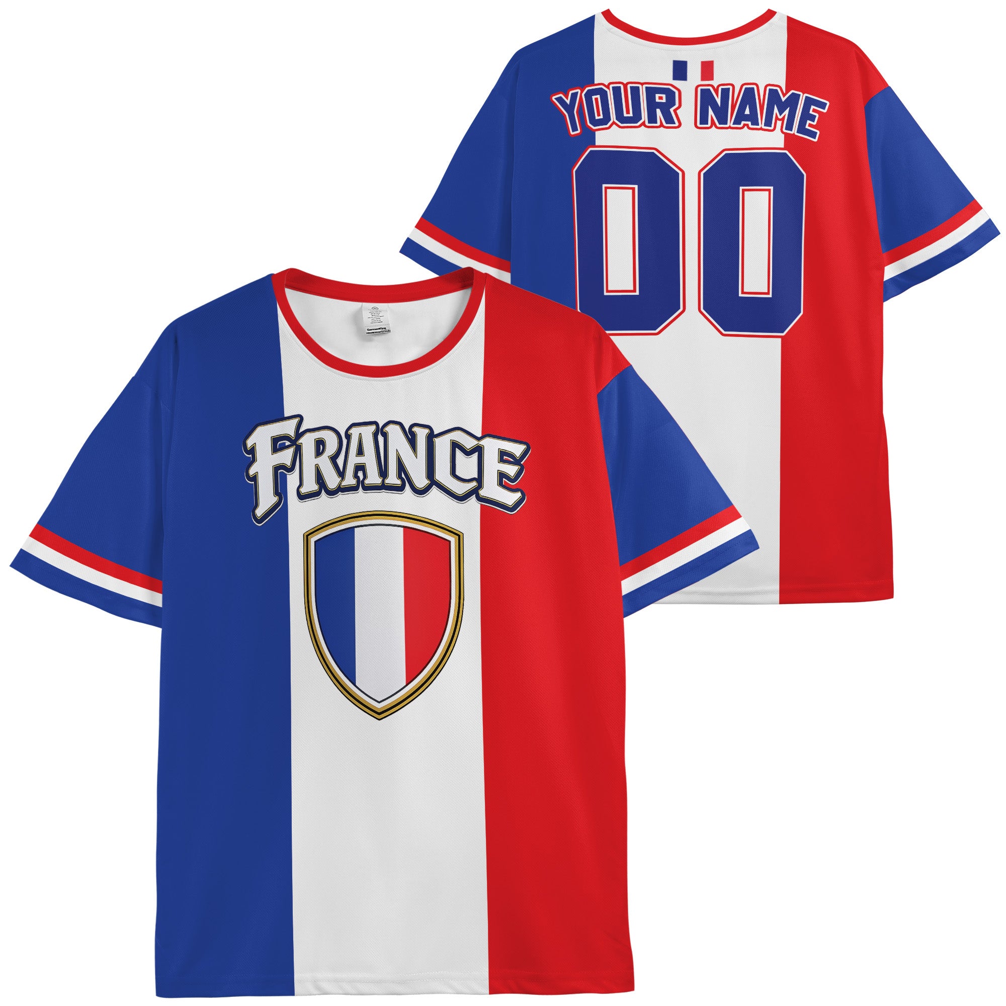Custom France Soccer Jersey French Fan Crest Tricolor - Personalized Name Number