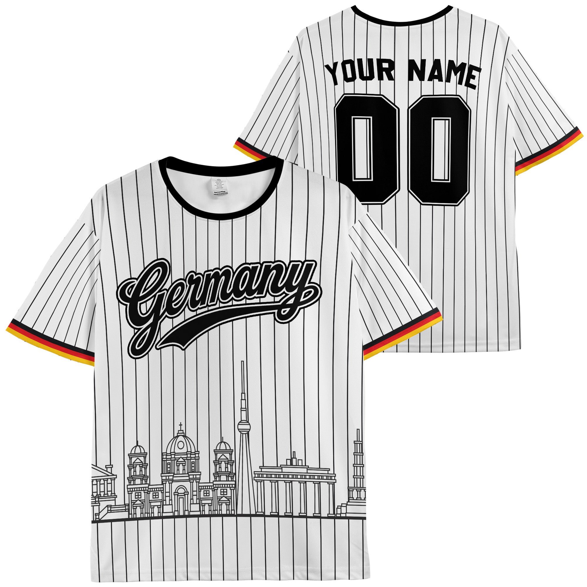 Custom Germany Soccer Jersey German Fan Pinstripe Skyline - Personalized Name Number