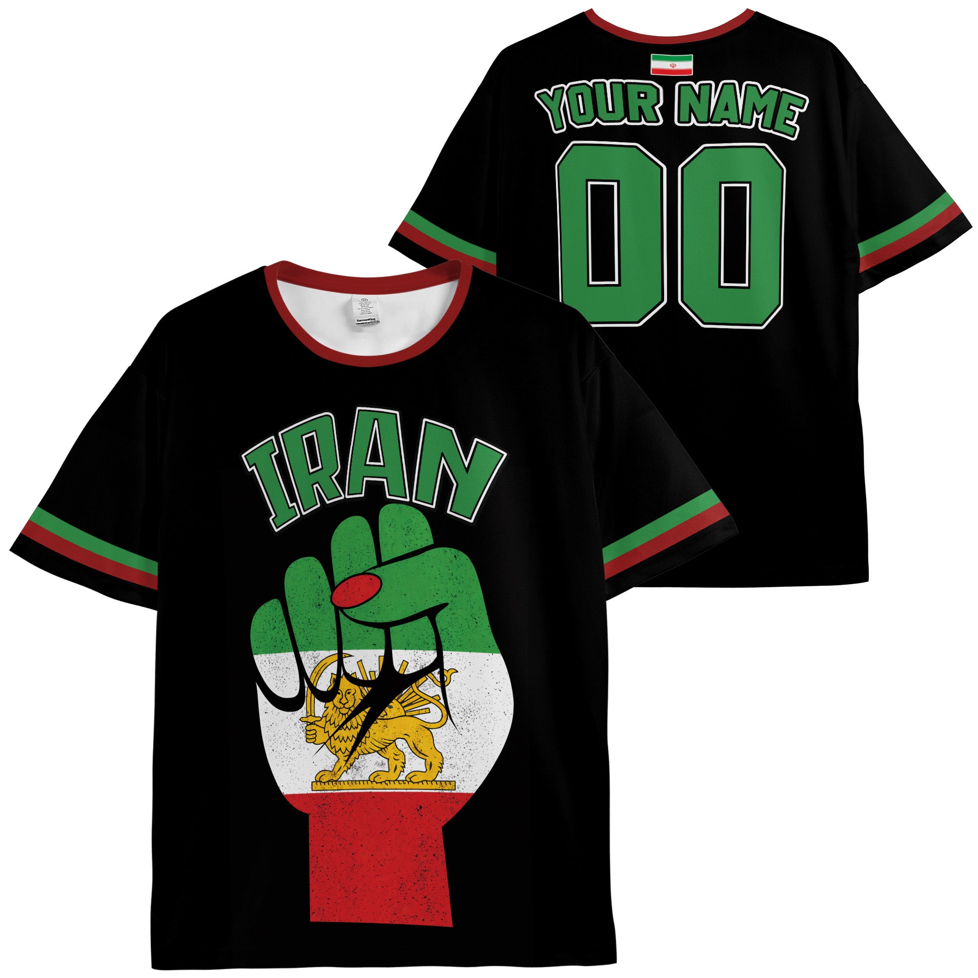Custom Iran Soccer Jersey Iranian Fan Freedom Fist - Personalized Name Number