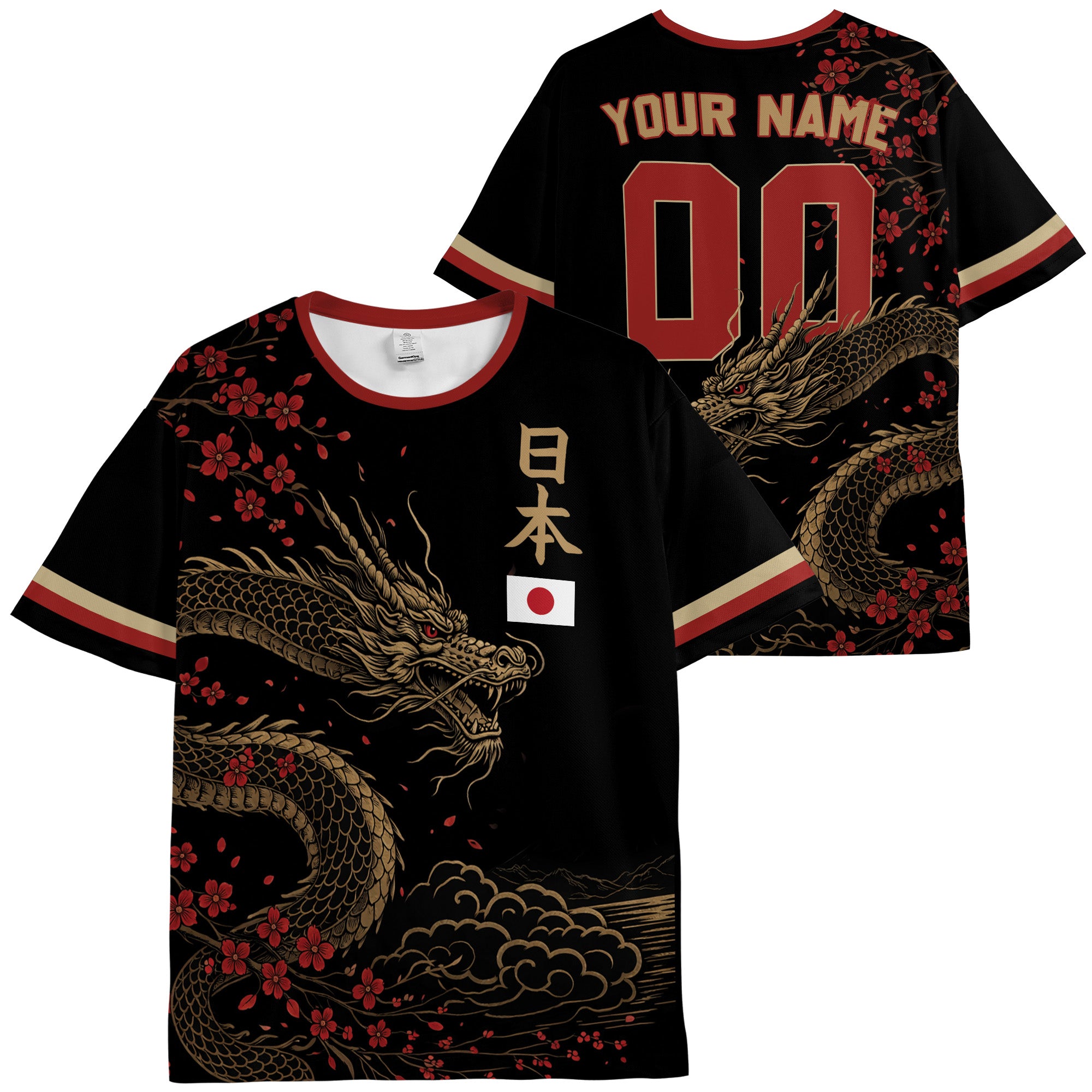 Custom Japan Soccer Jersey Japanese Fan Golden Dragon - Personalized Name Number