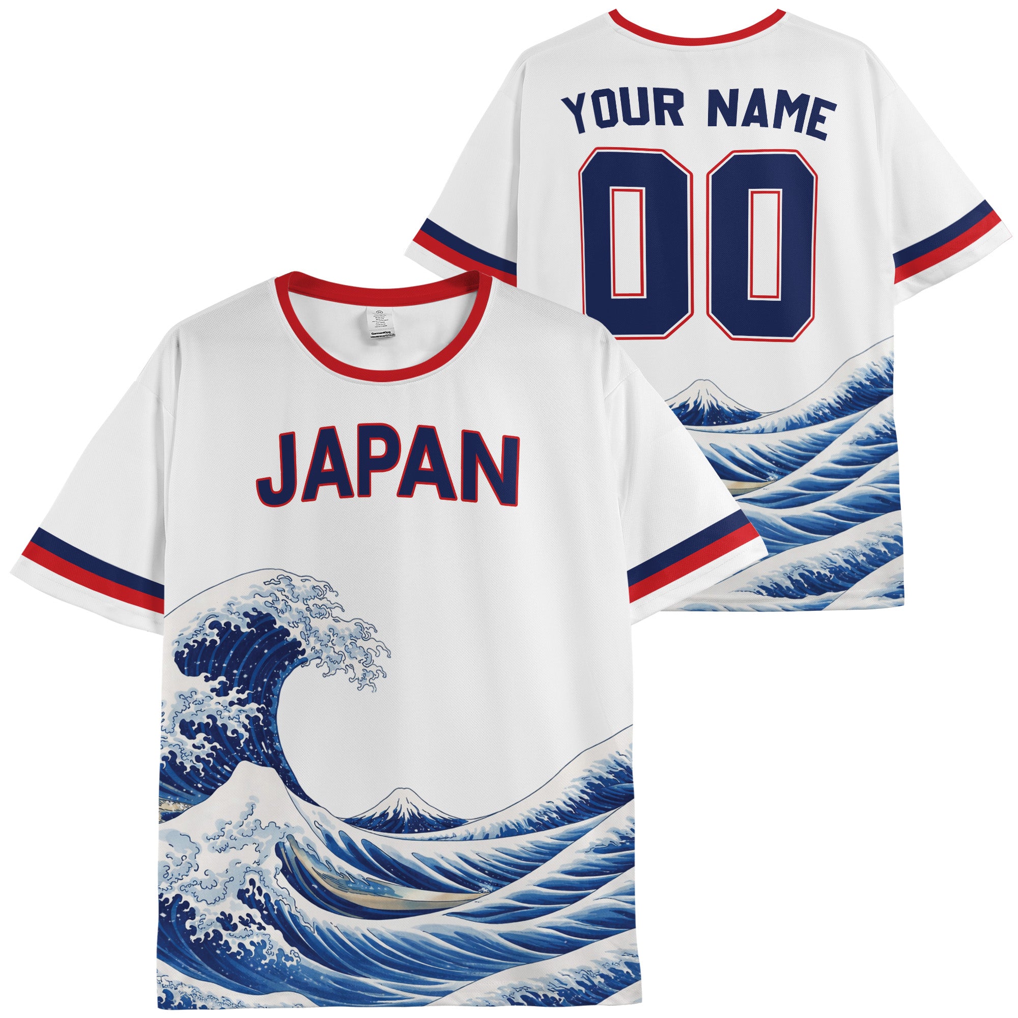 Custom Japan Soccer Jersey Japanese Fan Great Wave - Personalized Name Number