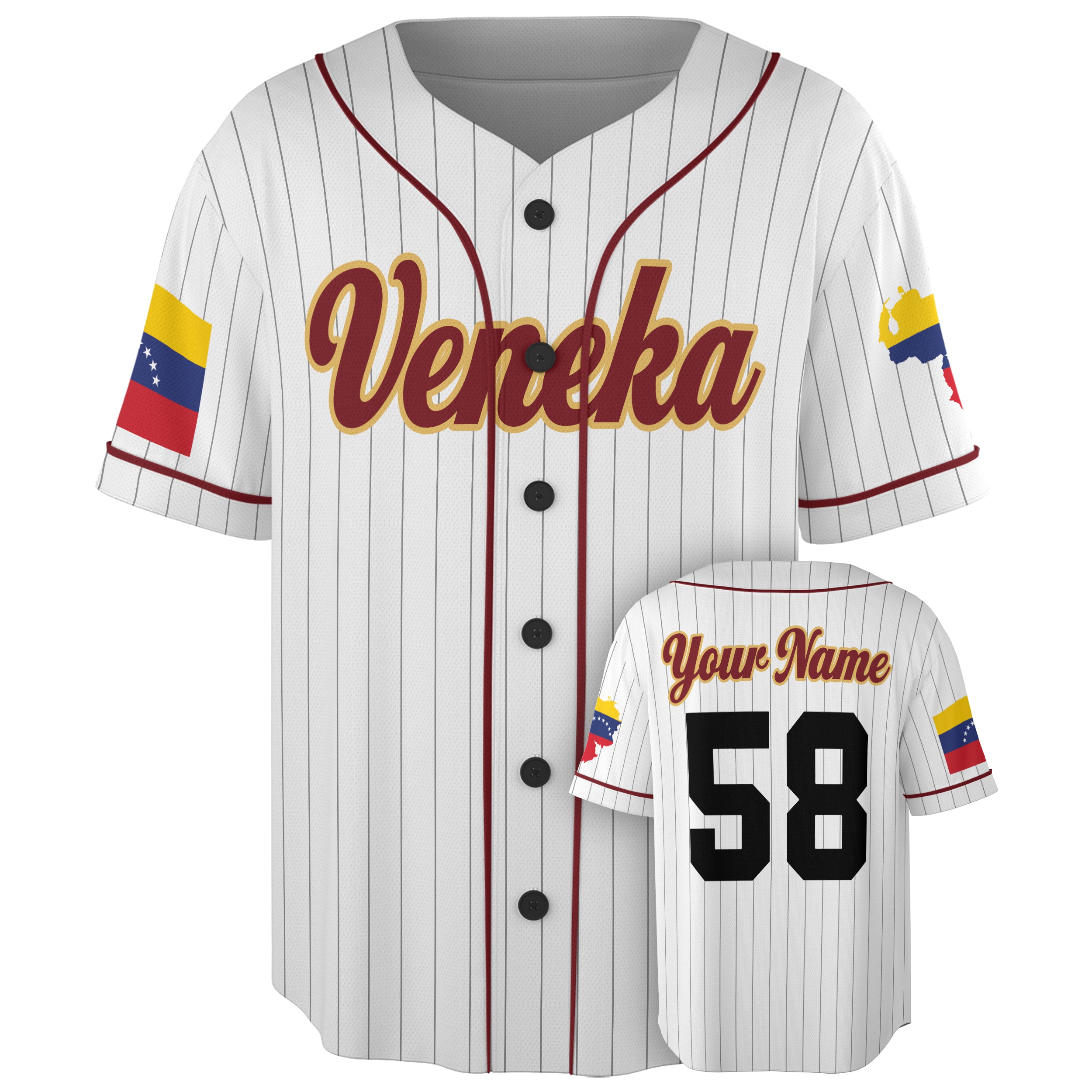 Custom Baseball Jersey Venezuelan Pride Venezuela Veneka Pinstripe – Personalized Name Number