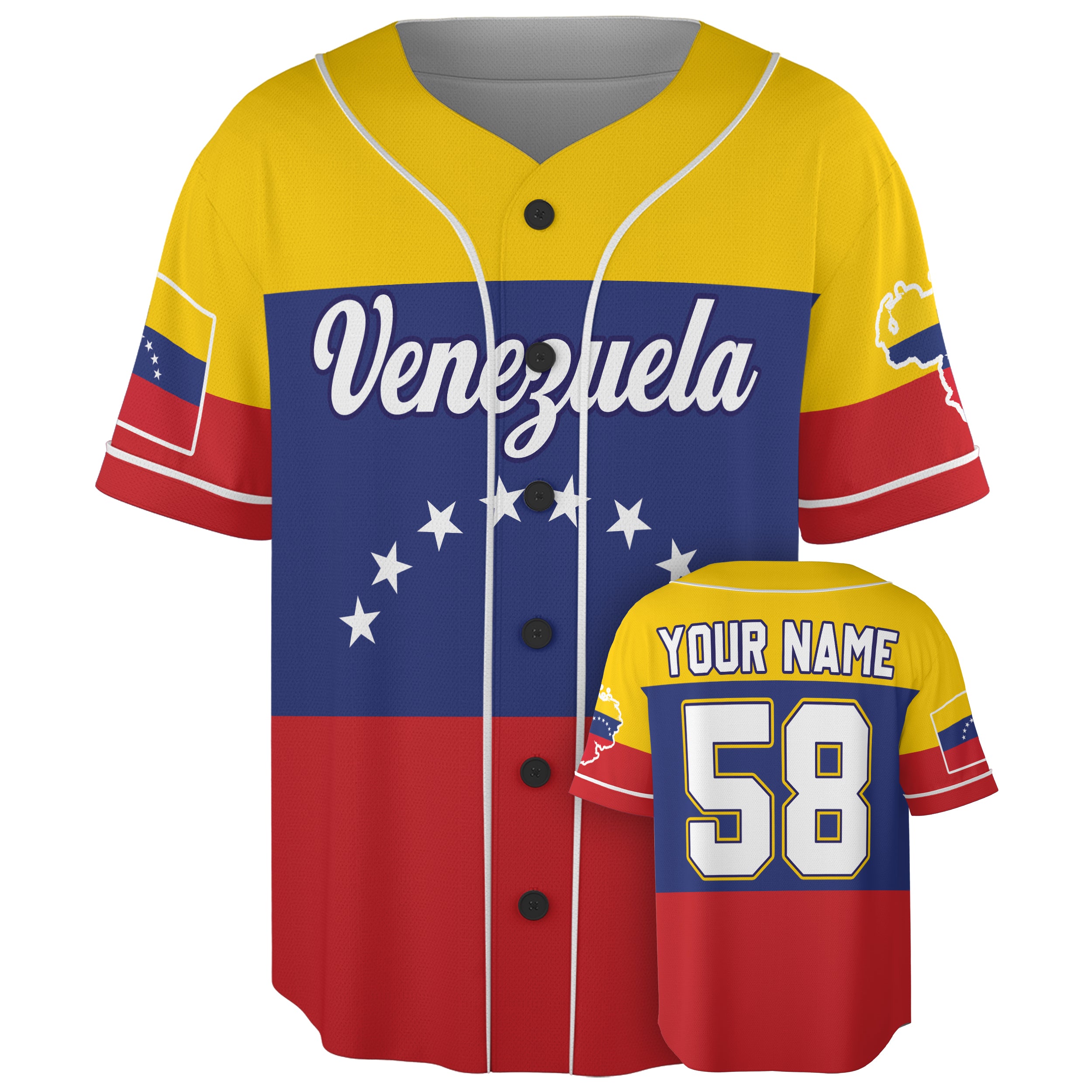 Custom Baseball Jersey Venezuelan Pride Venezuela Full Flag – Personalized Name Number
