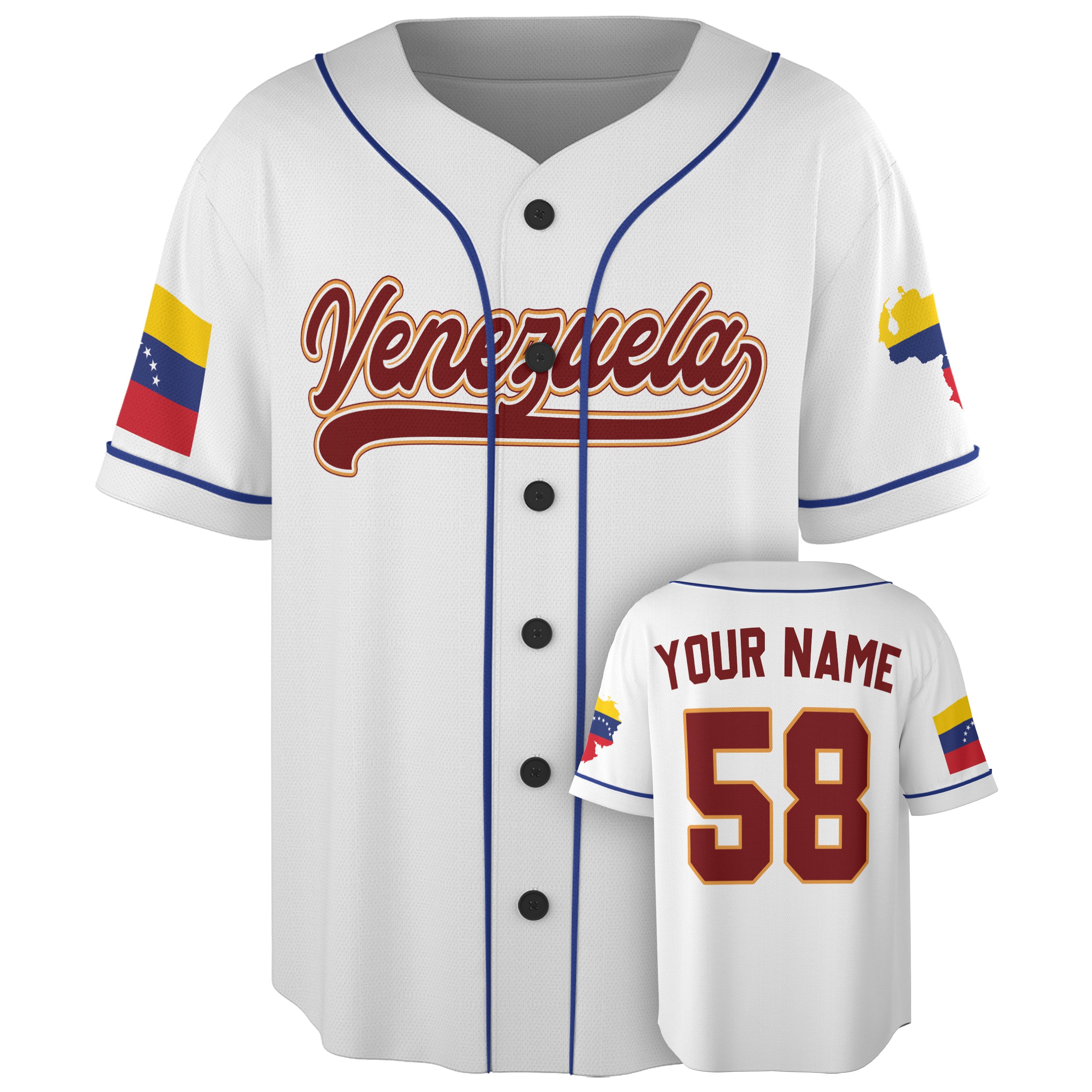 Custom Baseball Jersey Venezuelan Pride Venezuela Classic Script White – Personalized Name Number