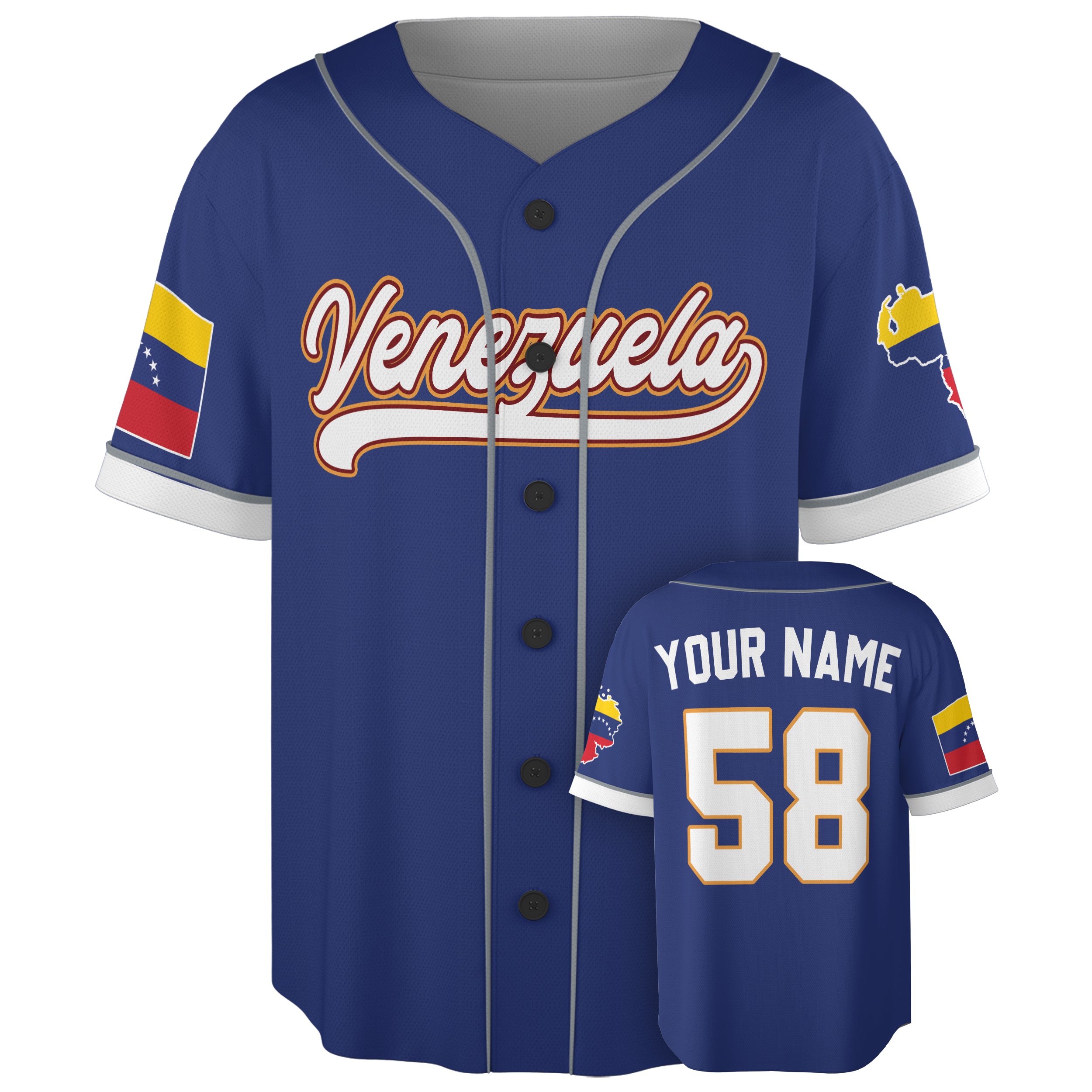 Custom Baseball Jersey Venezuelan Pride Venezuela Classic Script Royal – Personalized Name Number