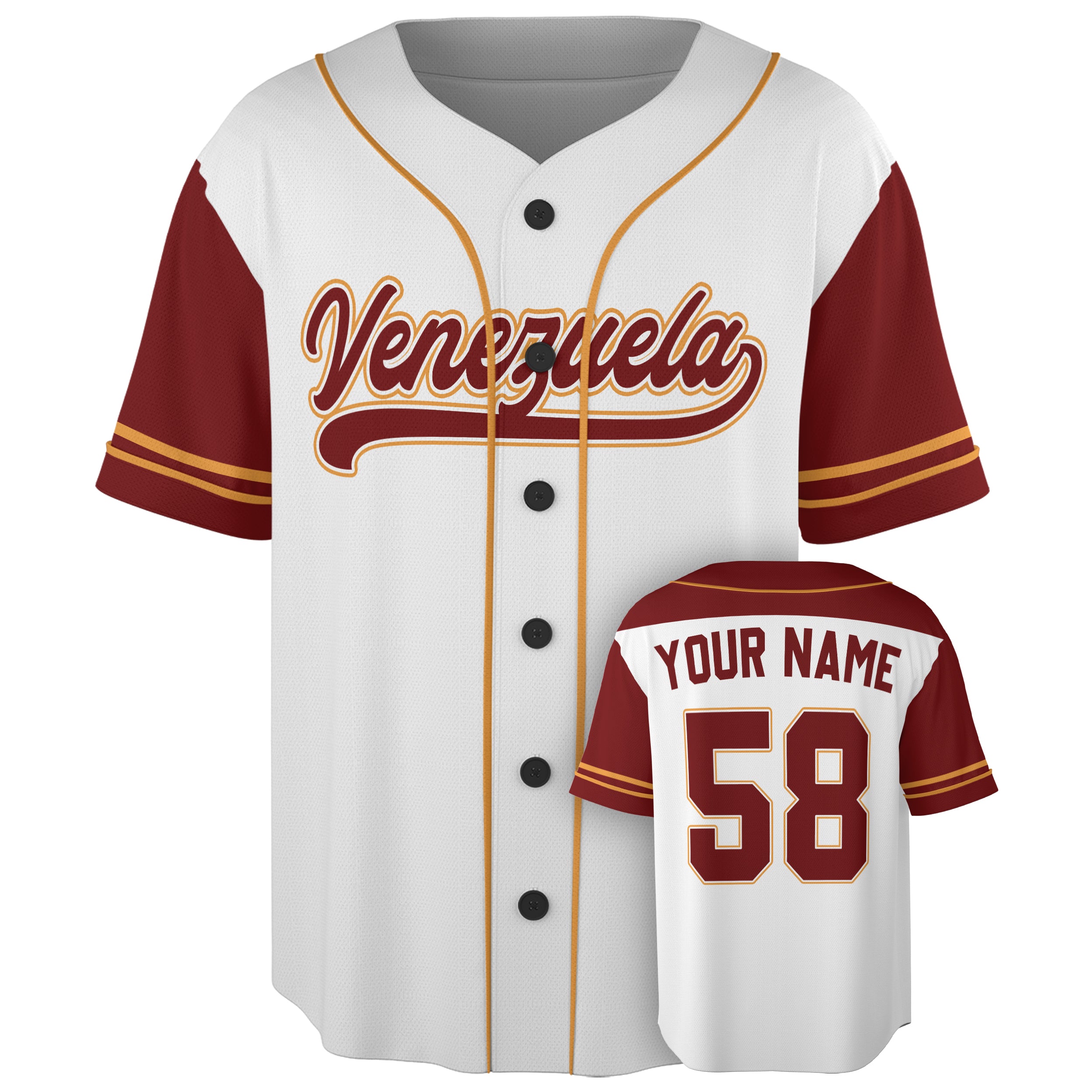 Custom Baseball Jersey Venezuelan Pride Venezuela White and Burgundy – Personalized Name Number