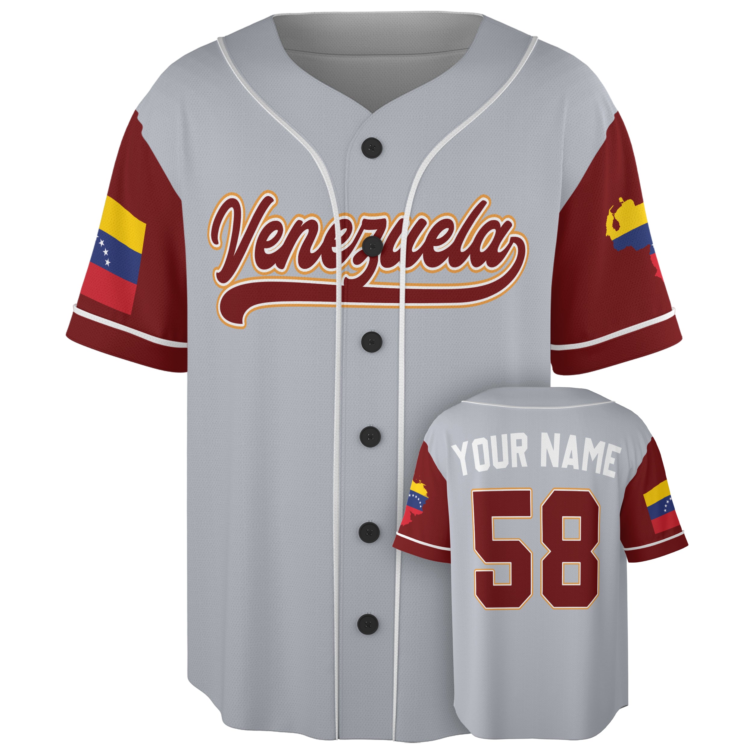 Custom Baseball Jersey Venezuelan Pride Venezuela Gray and Maroon – Personalized Name Number