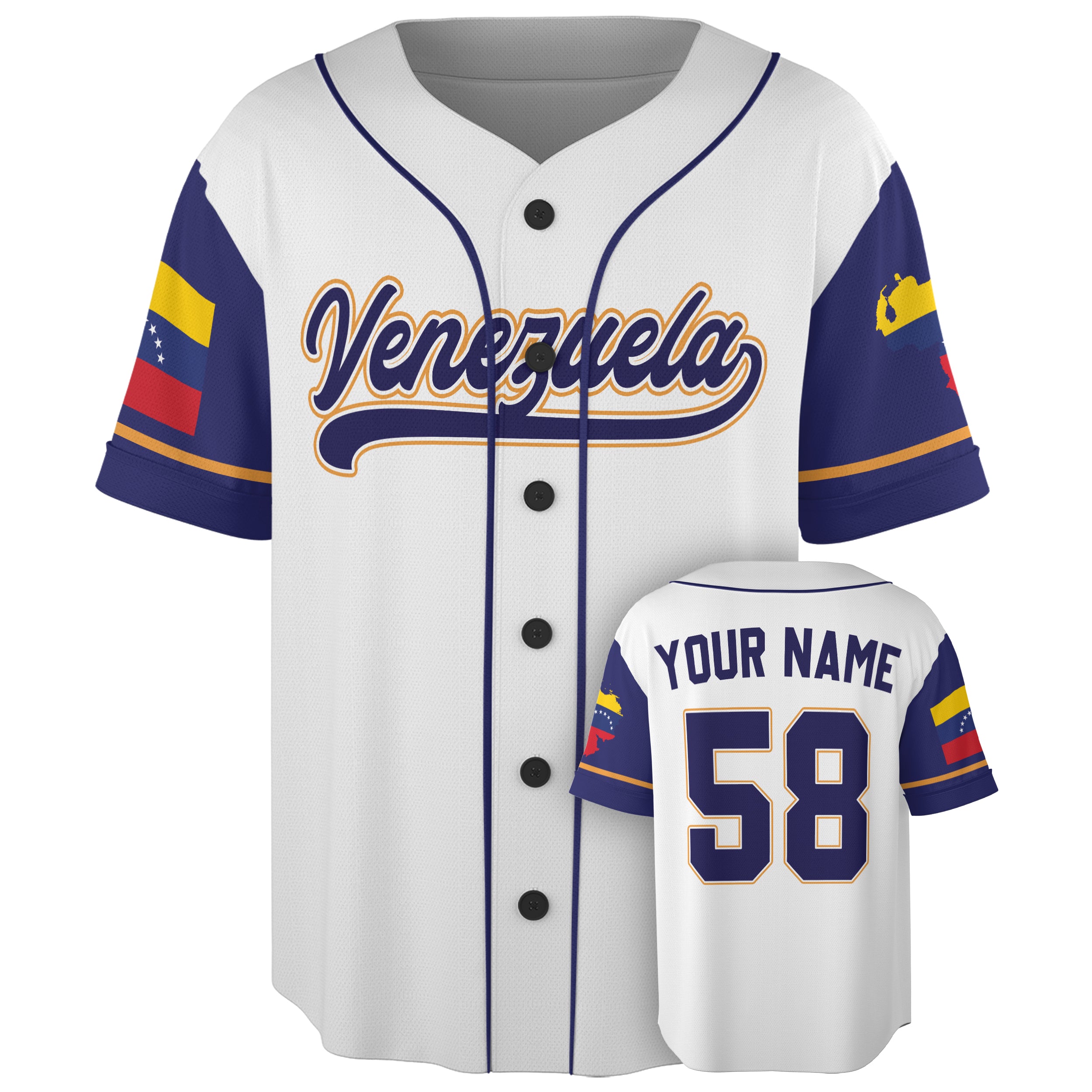 Custom Baseball Jersey Venezuelan Pride Venezuela White and Navy – Personalized Name Number