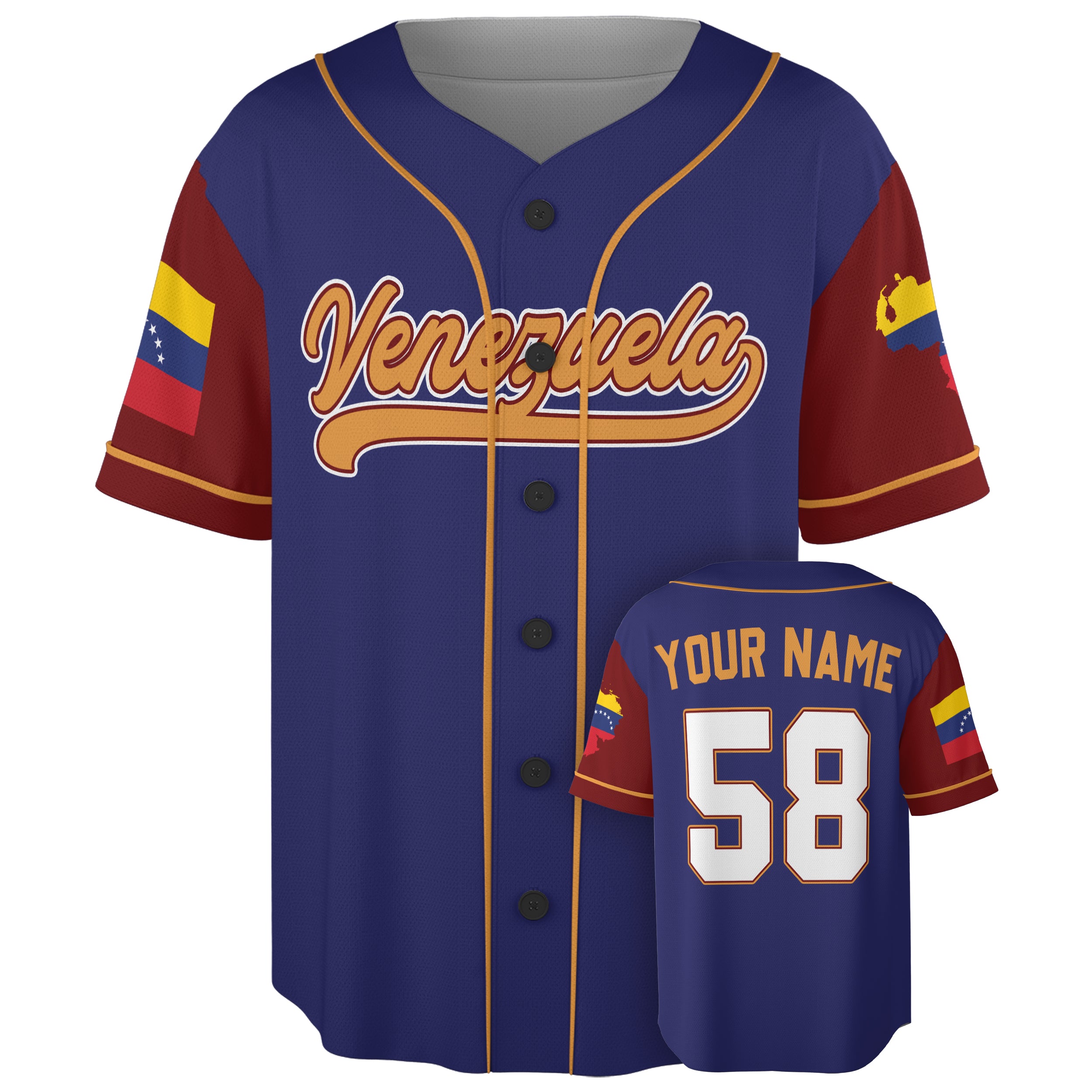 Custom Baseball Jersey Venezuelan Pride Venezuela Navy and Maroon – Personalized Name Number