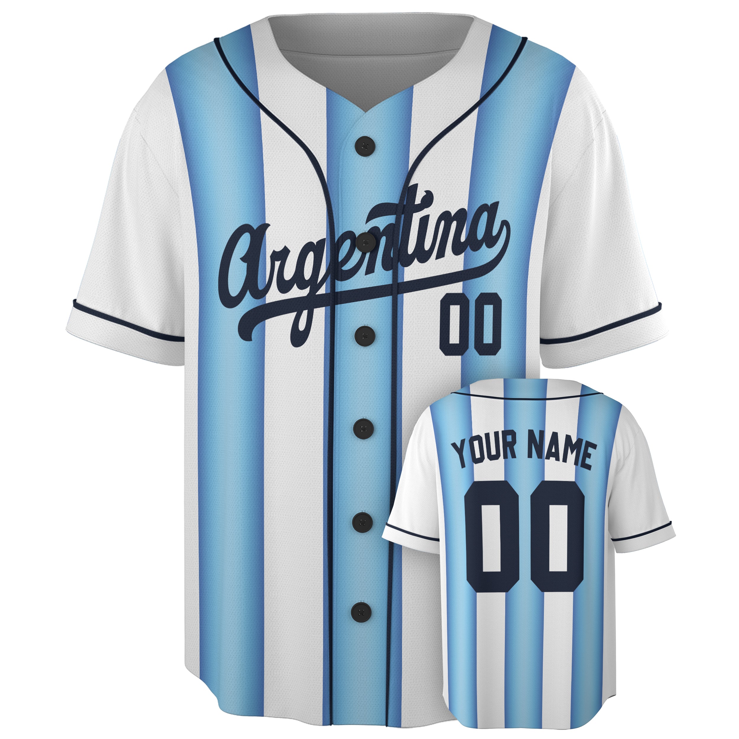 Custom Argentina Baseball Jersey Argentine Argentinian Fan Light Blue – Personalized Name Number