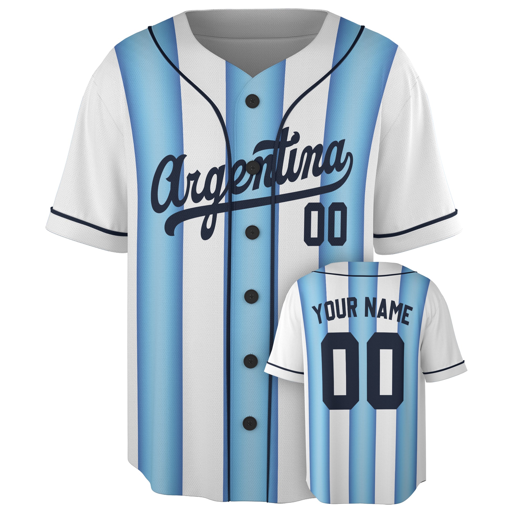 Custom Argentina Baseball Jersey Argentine Argentinian Fan Light Blue – Personalized Name Number
