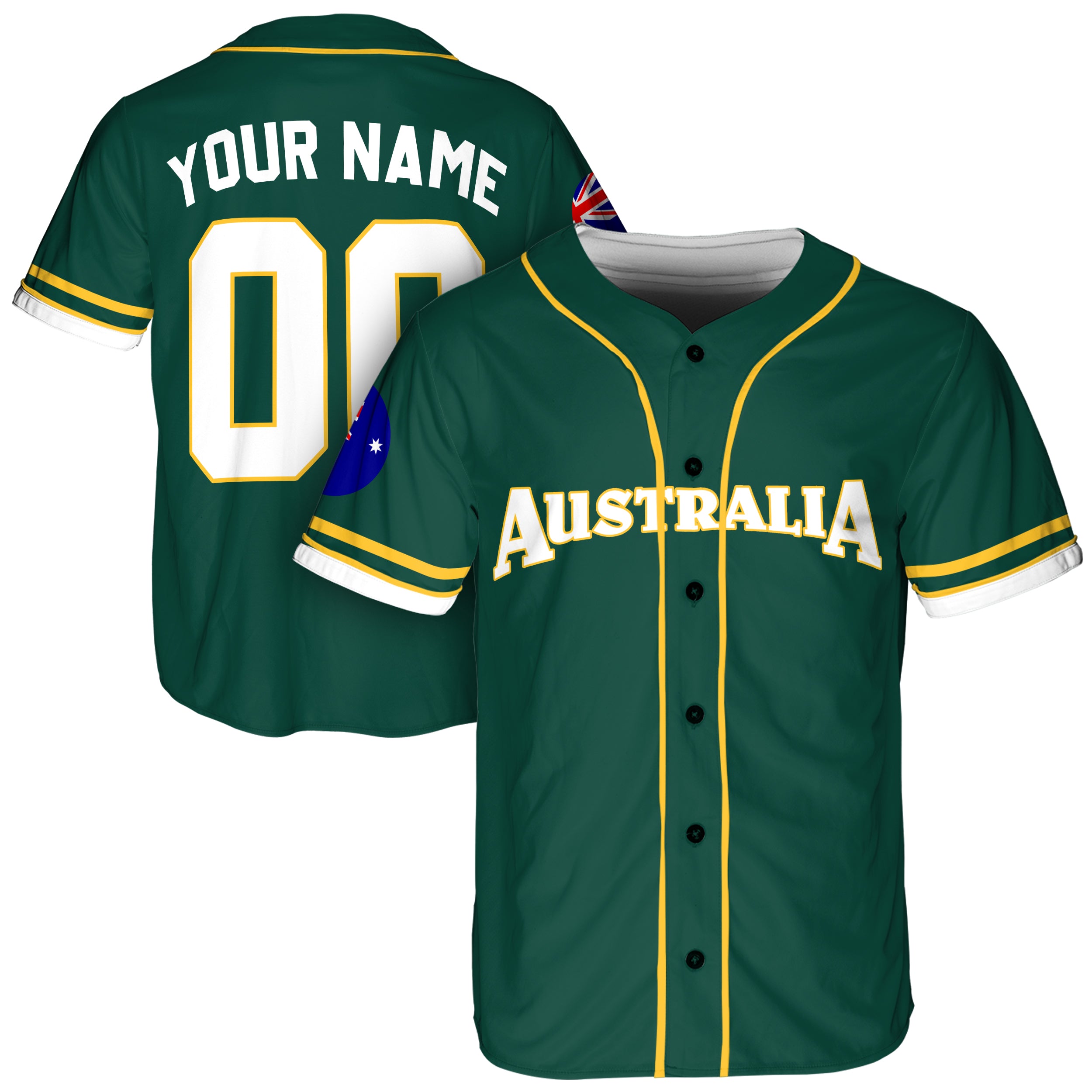 Custom Australia Baseball Jersey Australian Fan Green – Personalized Name Number