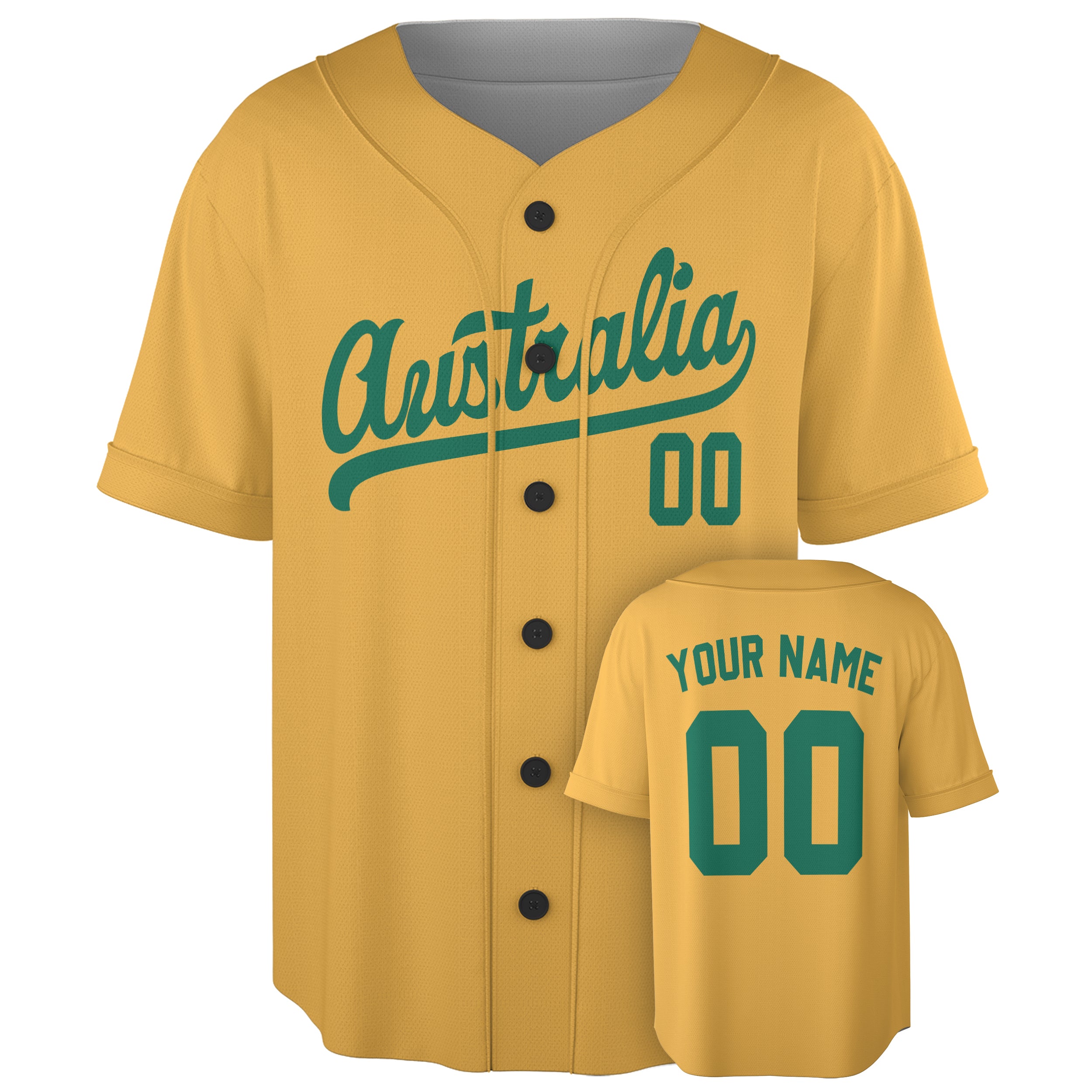 Custom Australia Baseball Jersey Australian Fan Gold – Personalized Name Number