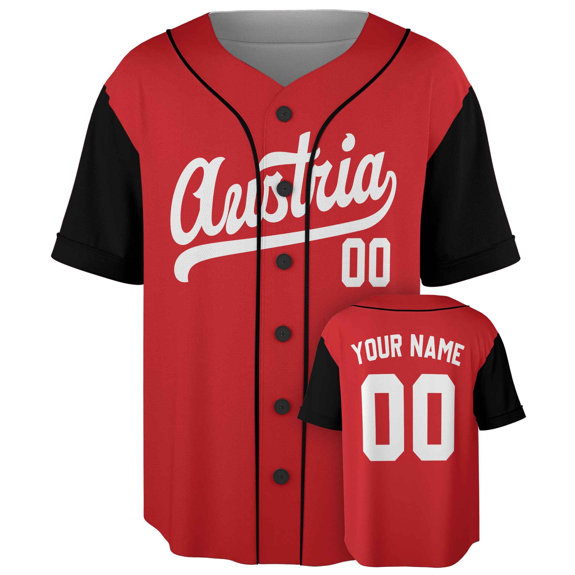 Custom Austria Baseball Jersey Austrian Fan Red – Personalized Name Number