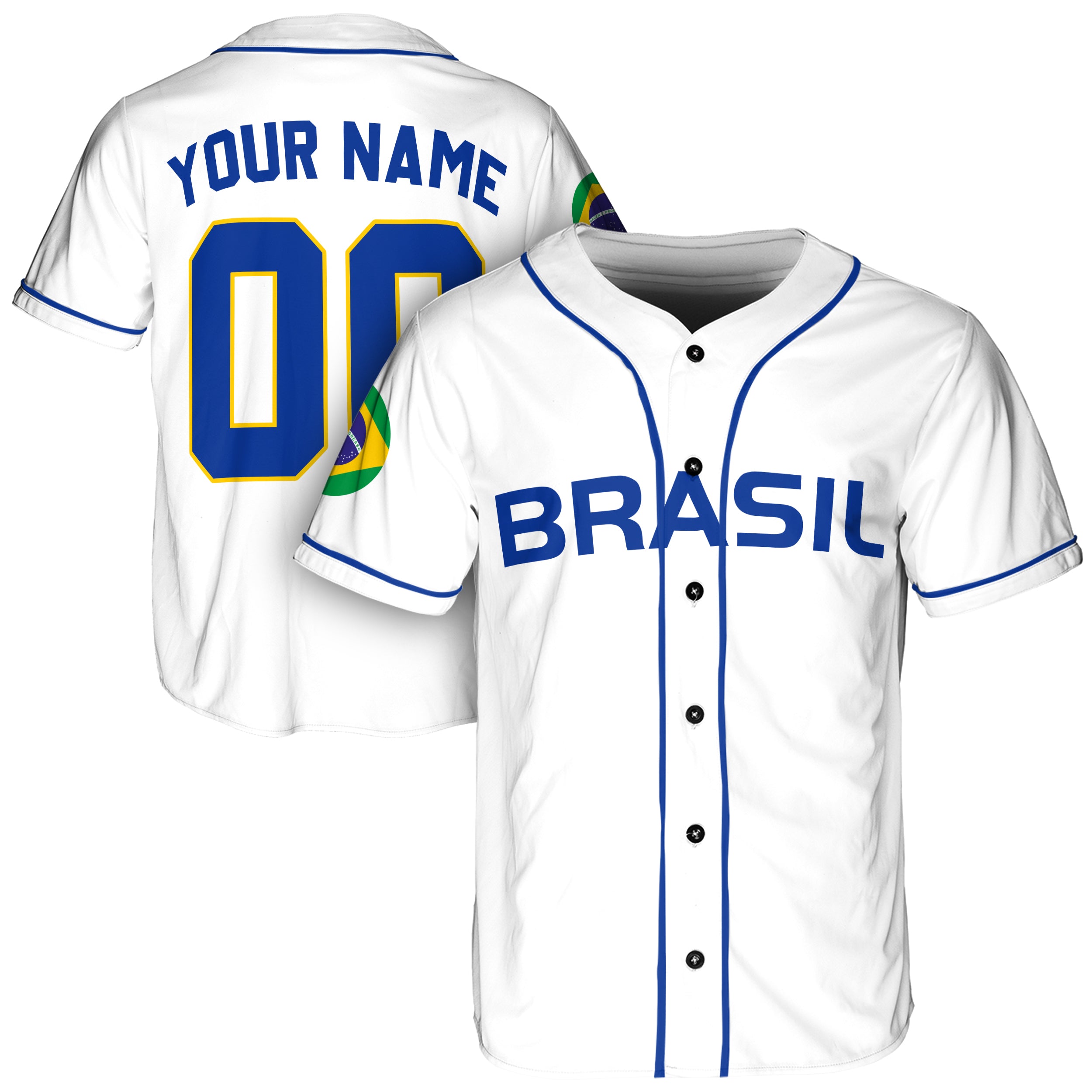 Custom Brazil Brasil Baseball Jersey Brazilian Fan White – Personalized Name Number