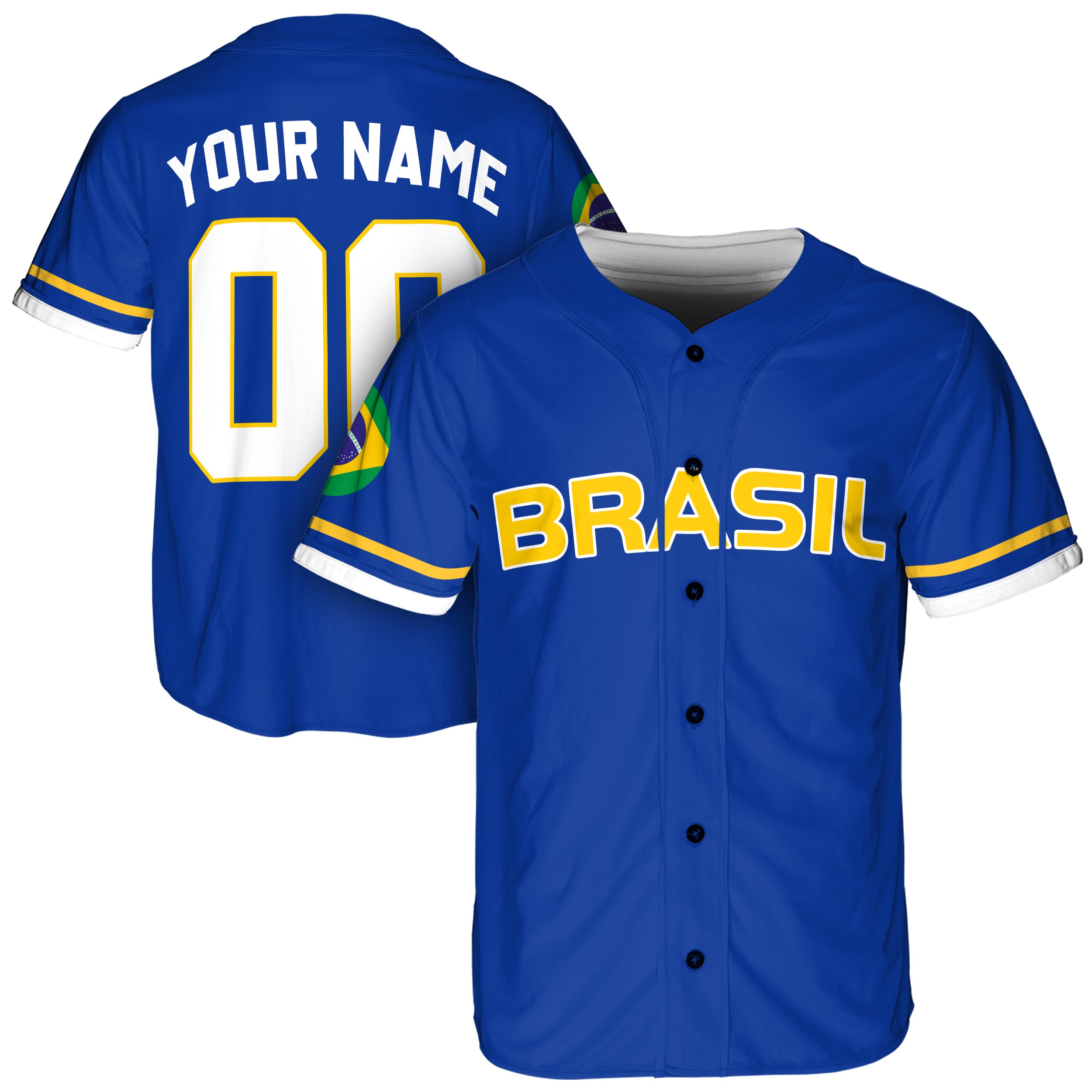 Custom Brazil Brasil Baseball Jersey Brazilian Fan Blue – Personalized Name Number