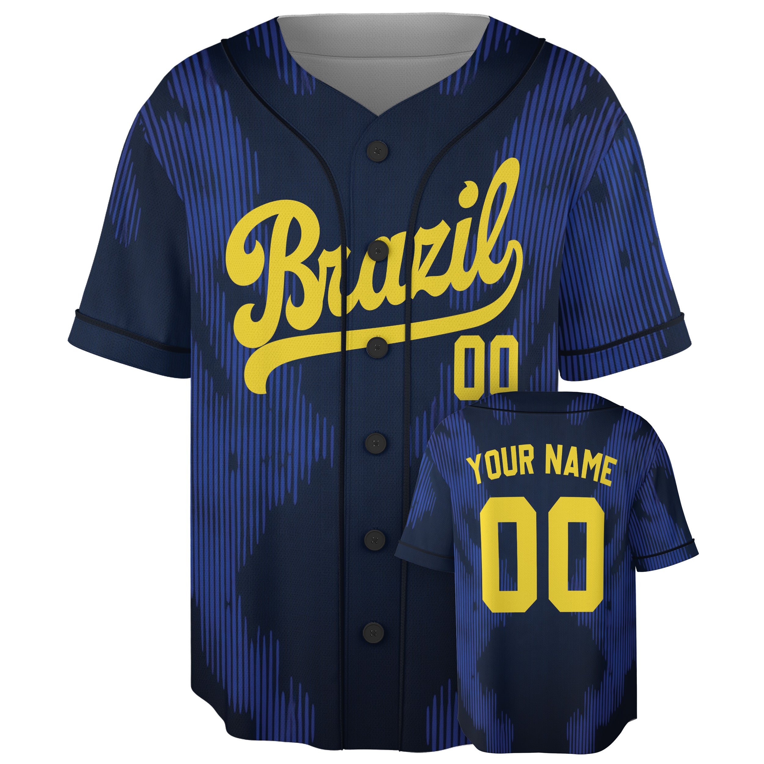Custom Brazil Baseball Jersey Brazilian Fan Navy – Personalized Name Number