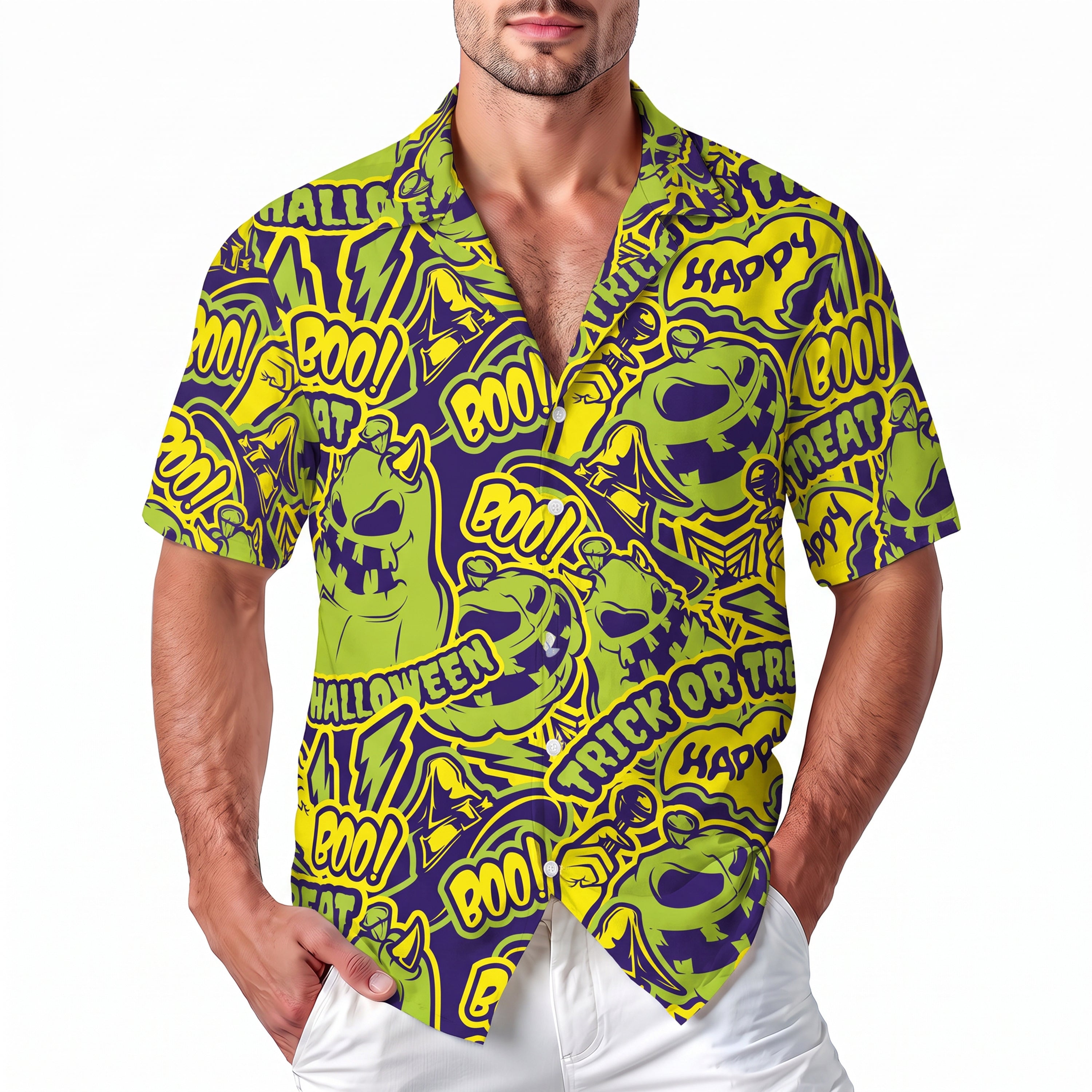 Halloween Hawaiian Shirt - Boo Trick or Treat Pumpkin Graphic Button Up