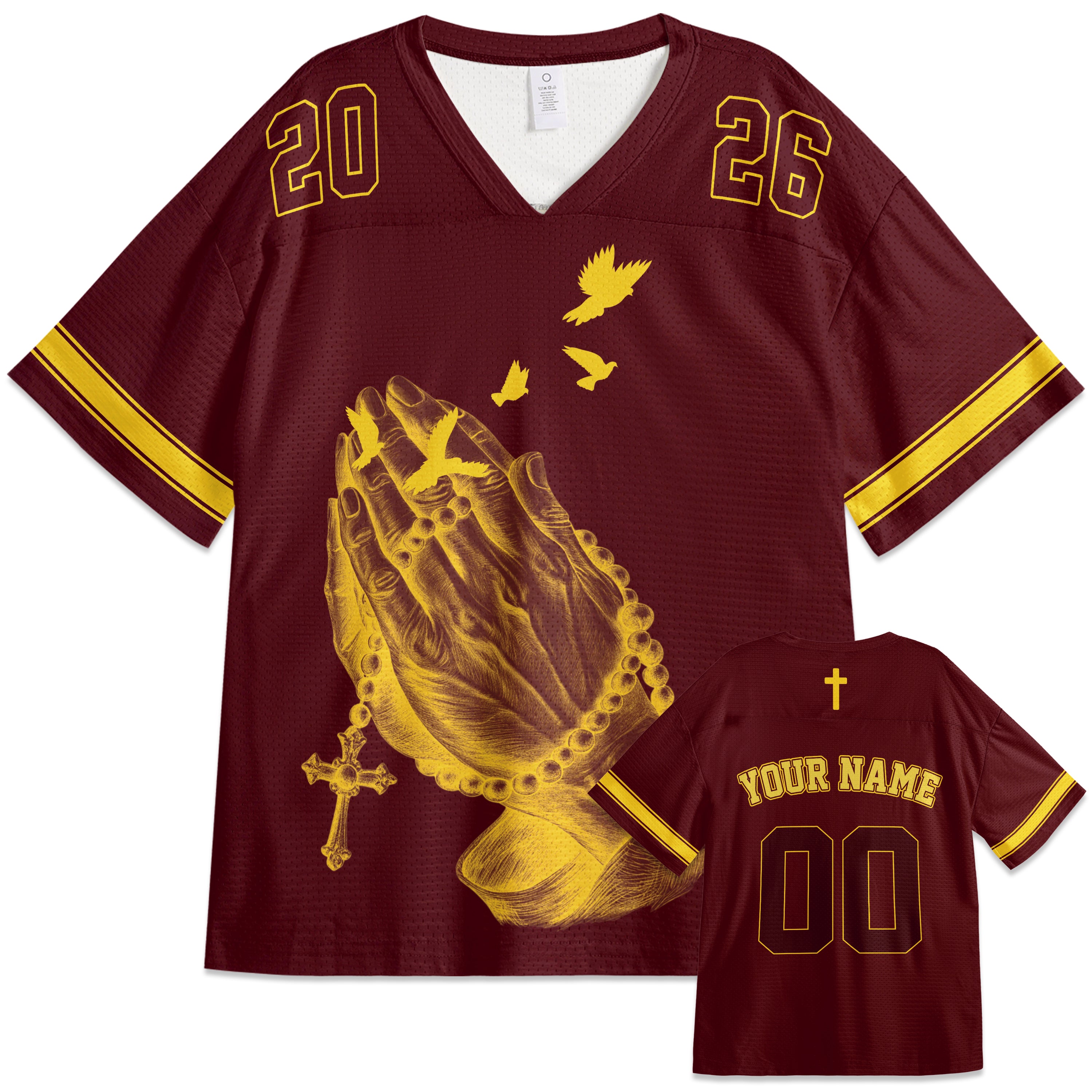 Custom Religious Drop Shoulder Football Jersey Power Of Prayer - Personalized Name Number