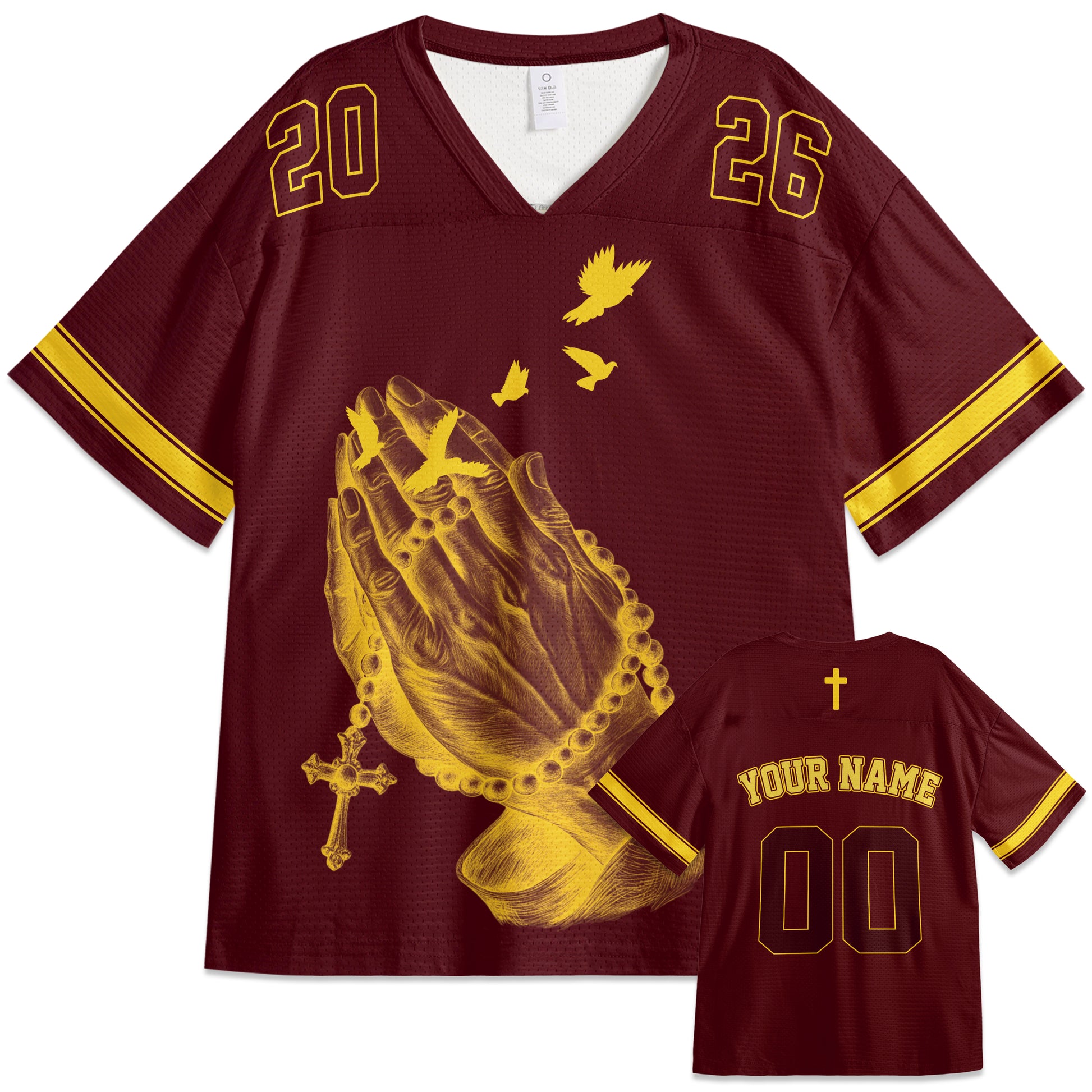 Custom Religious Drop Shoulder Football Jersey Power Of Prayer - Personalized Name Number