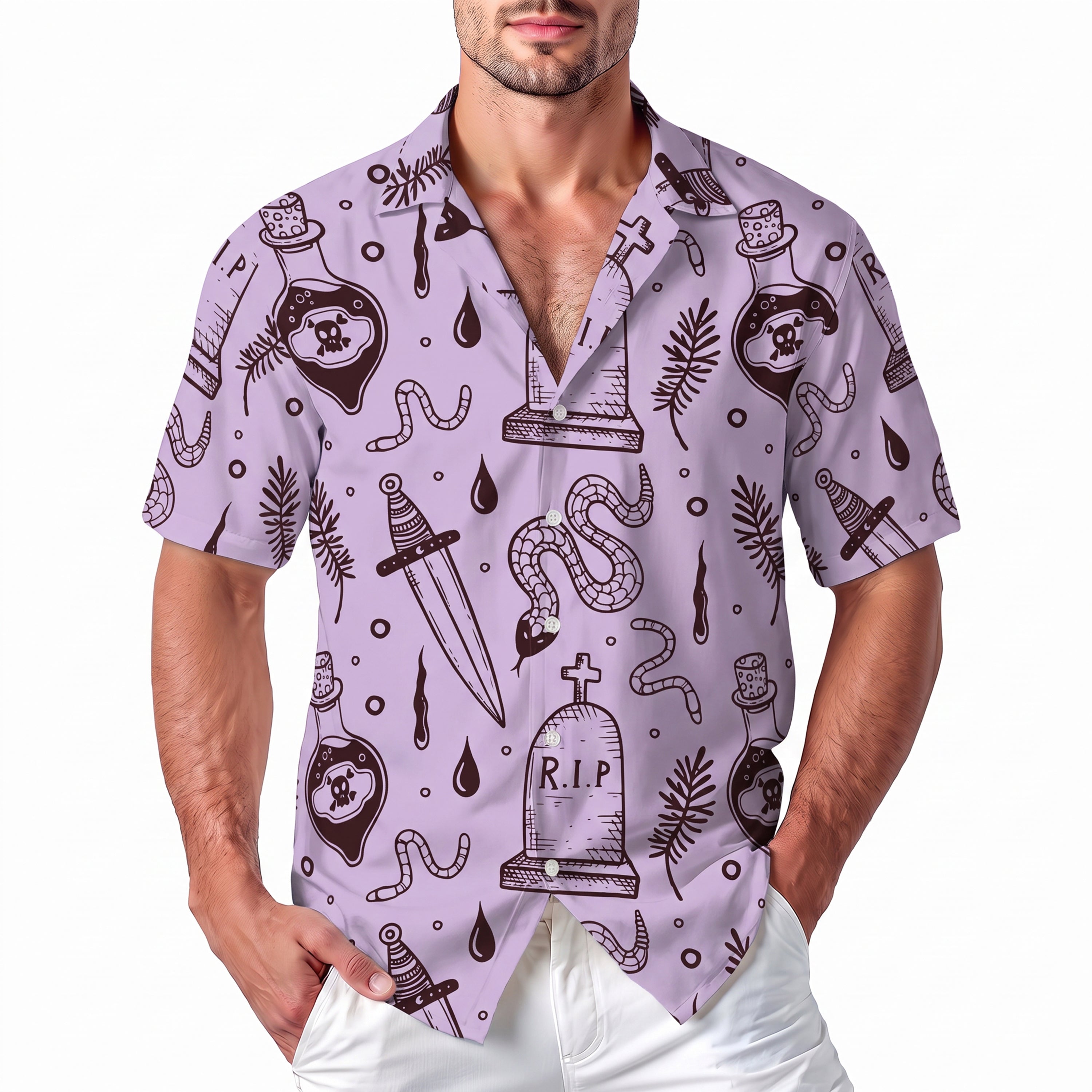 Halloween Hawaiian Shirt - Gothic Poison Snake Dagger RIP Button Up Shirt