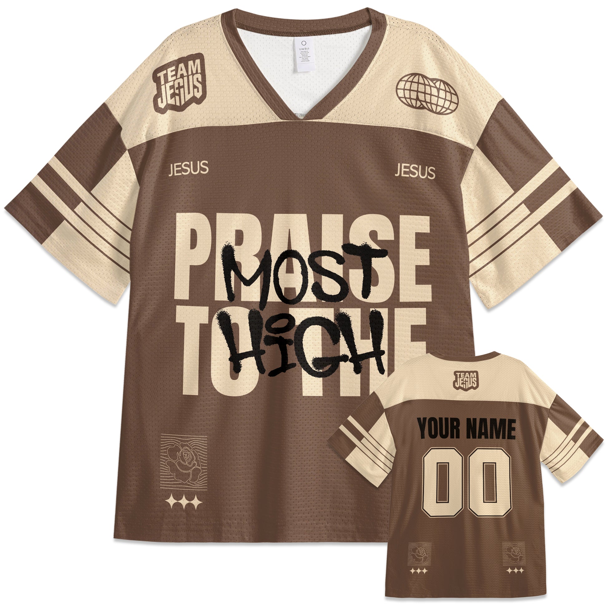 Custom Religious Drop Shoulder Football Jersey Most High Praise - Personalized Name Number