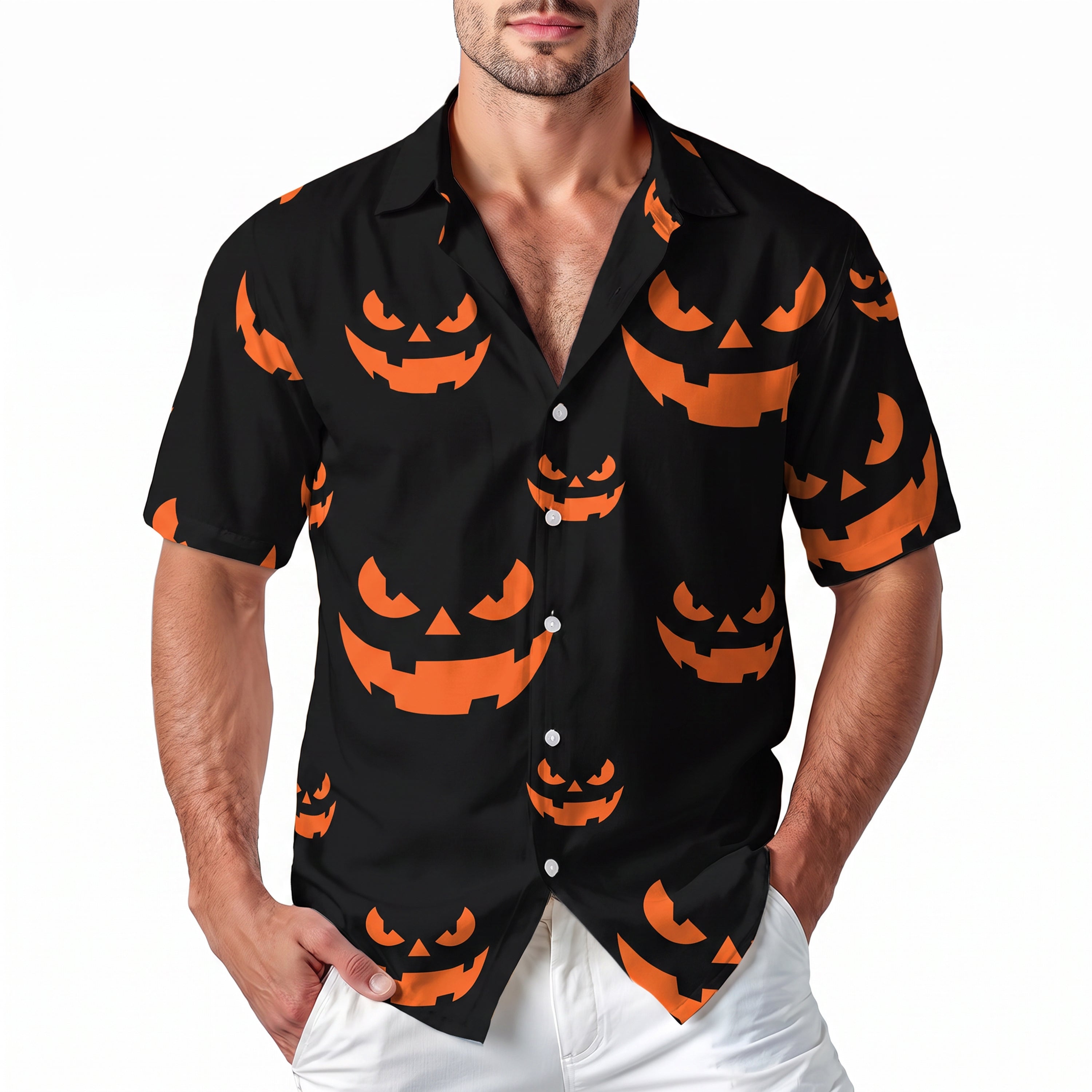 Halloween Hawaiian Shirt - Jack O Lantern Pumpkin Black Button Up Shirt