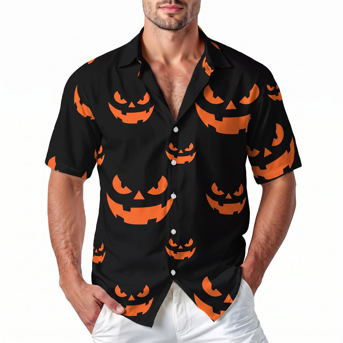 Halloween Hawaiian Shirt - Jack O Lantern Pumpkin Black Button Up Shirt