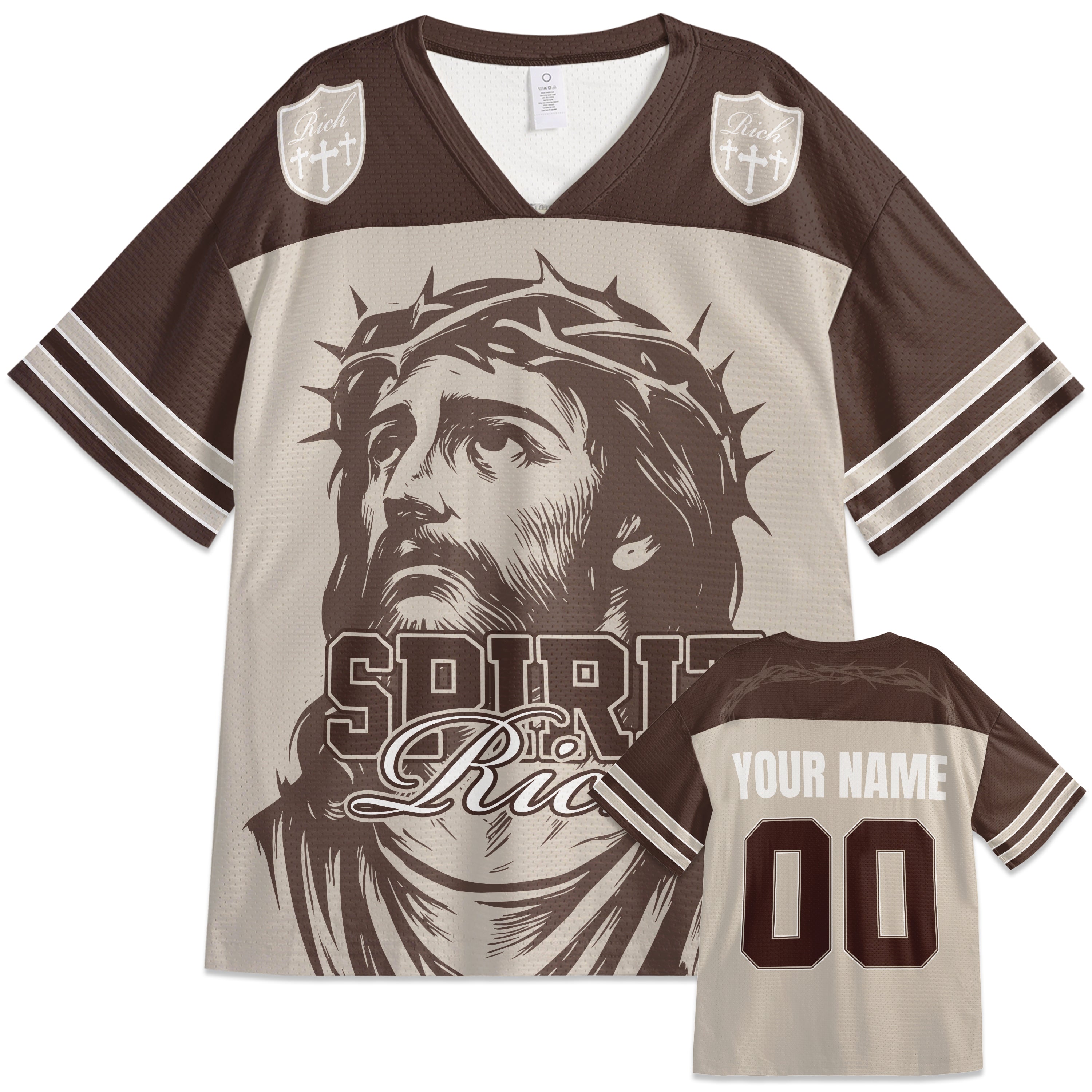Custom Religious Drop Shoulder Football Jersey Rich In Spirit - Personalized Name Number