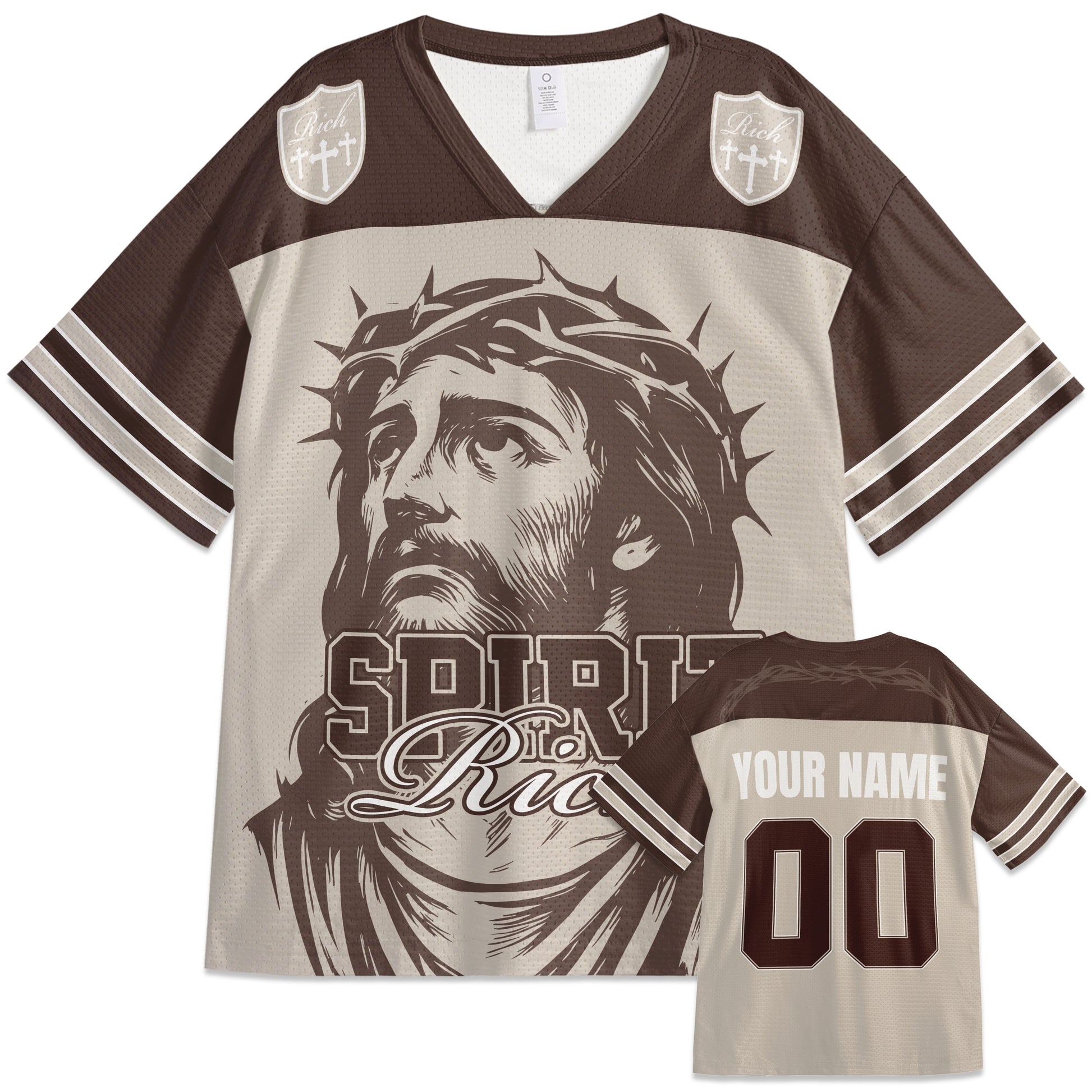 Custom Religious Drop Shoulder Football Jersey Rich In Spirit - Personalized Name Number