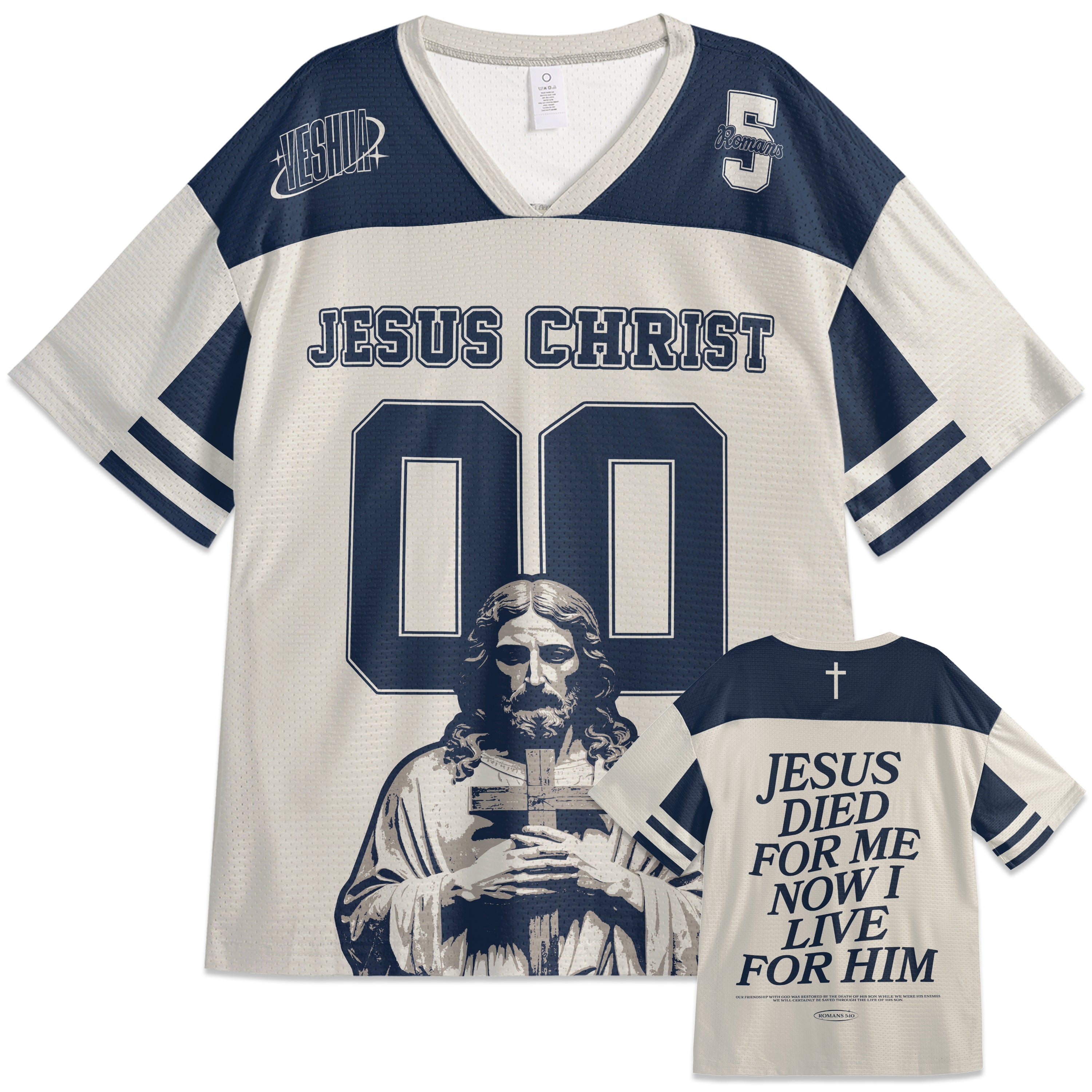 Custom Religious Drop Shoulder Football Jersey Live For Him - Personalized Number