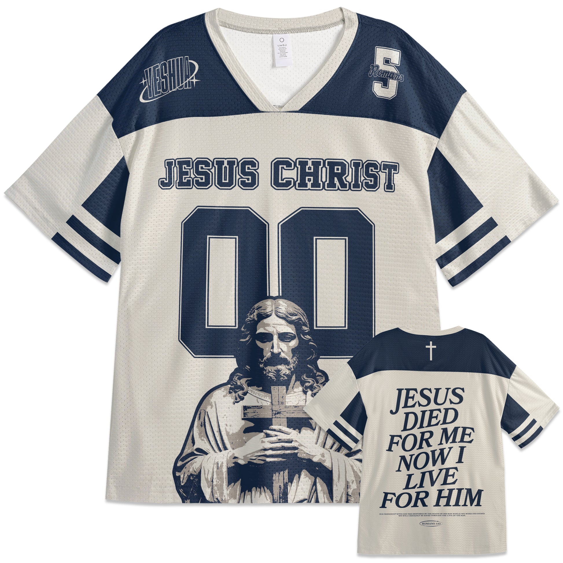 Custom Religious Drop Shoulder Football Jersey Live For Him - Personalized Number