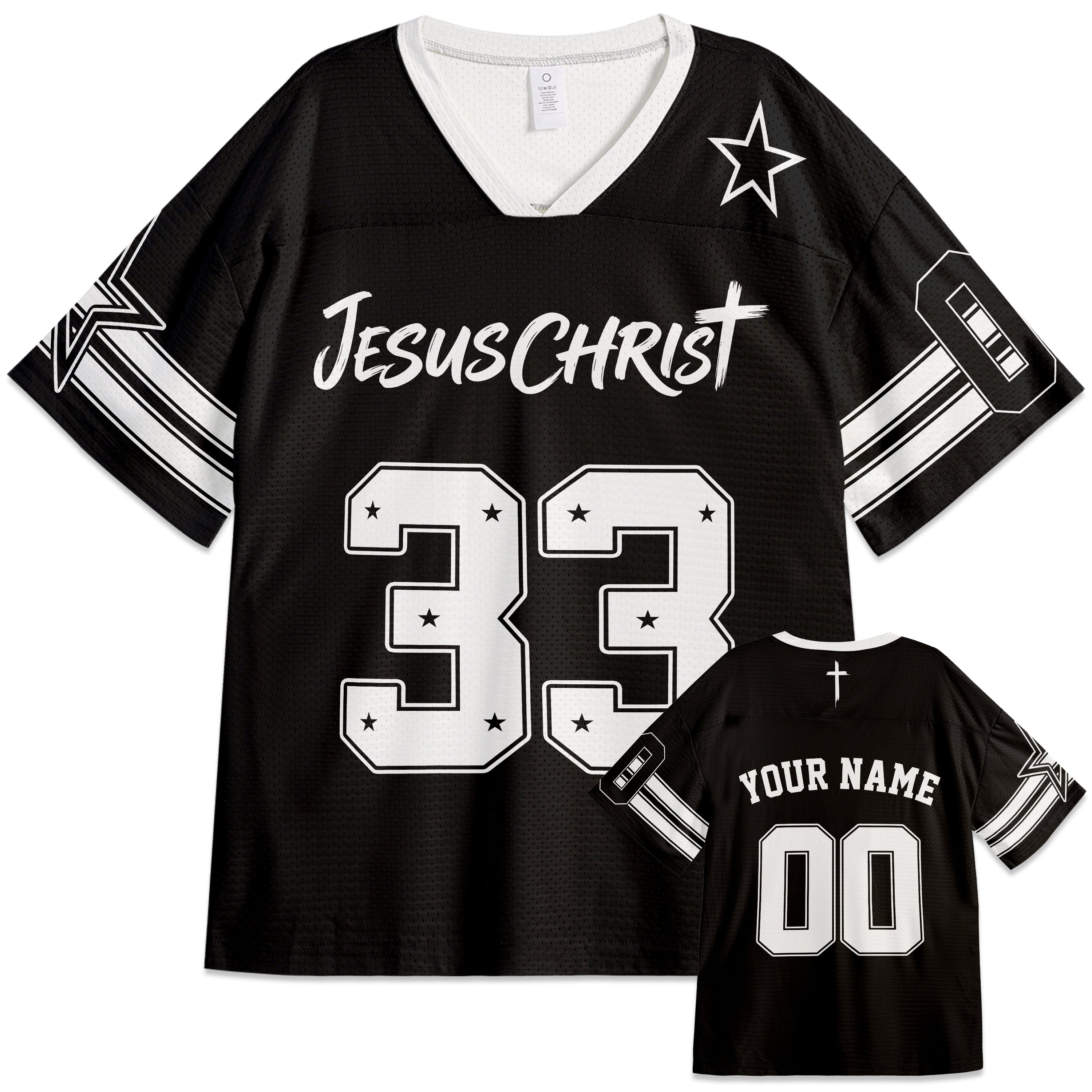 Custom Religious Drop Shoulder Football Jersey Jesus Christ 33 - Personalized Name Number