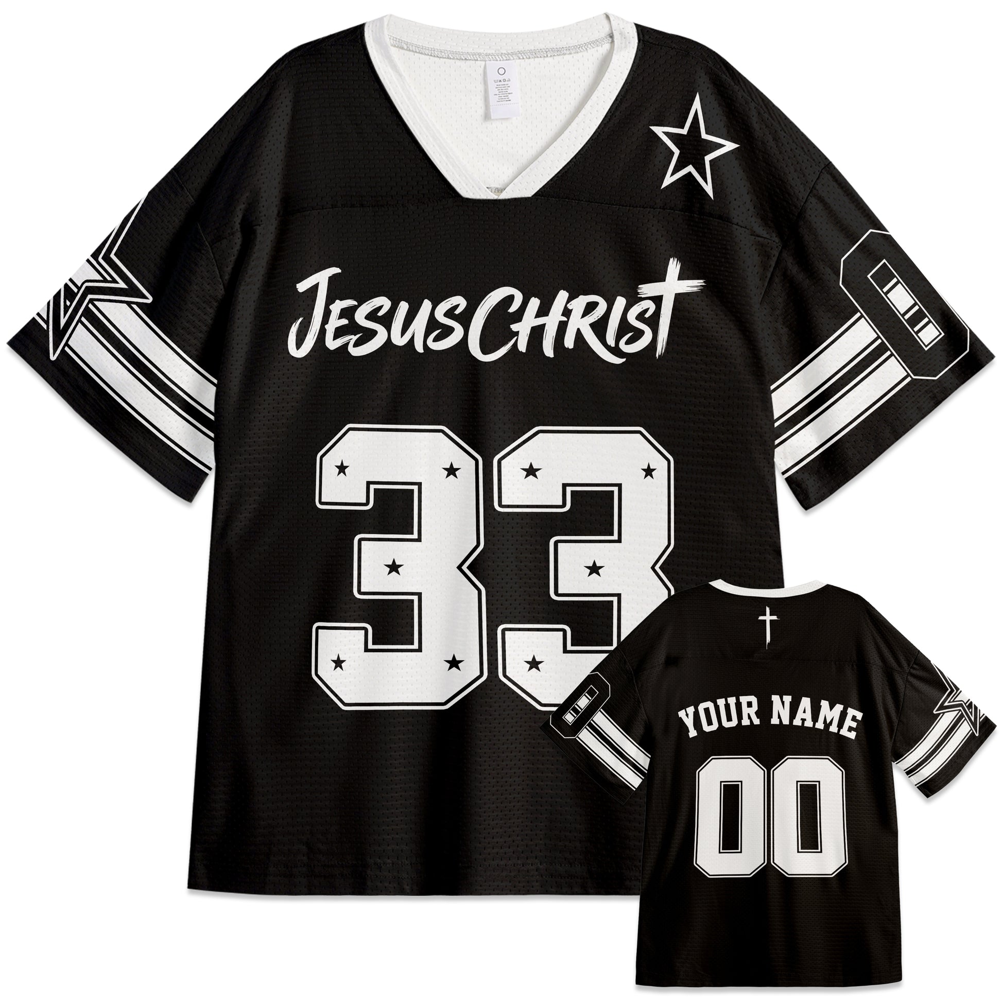 Custom Religious Drop Shoulder Football Jersey Jesus Christ 33 - Personalized Name Number