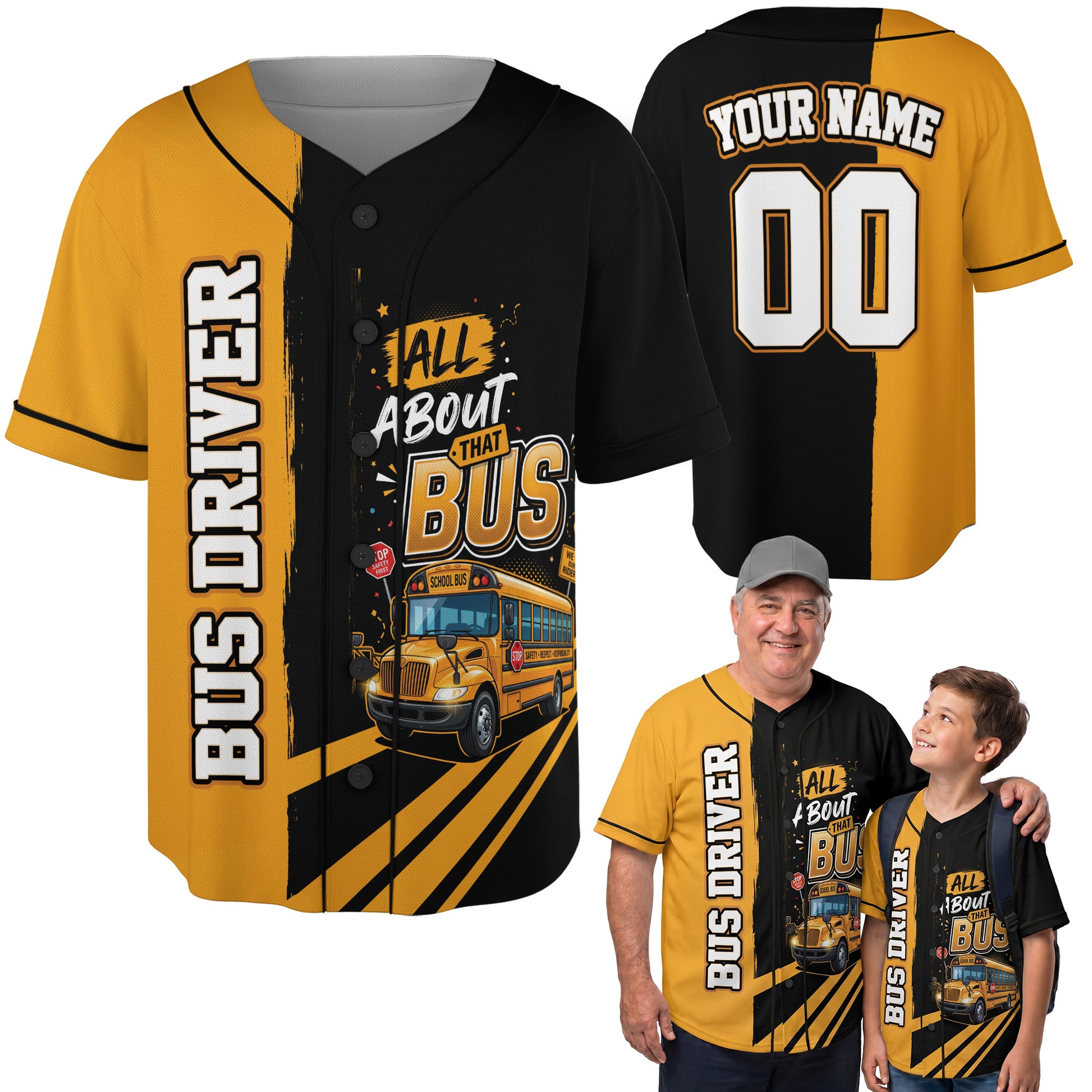 Custom School Bus Baseball Jersey All About That Bus - Personalized Name Number