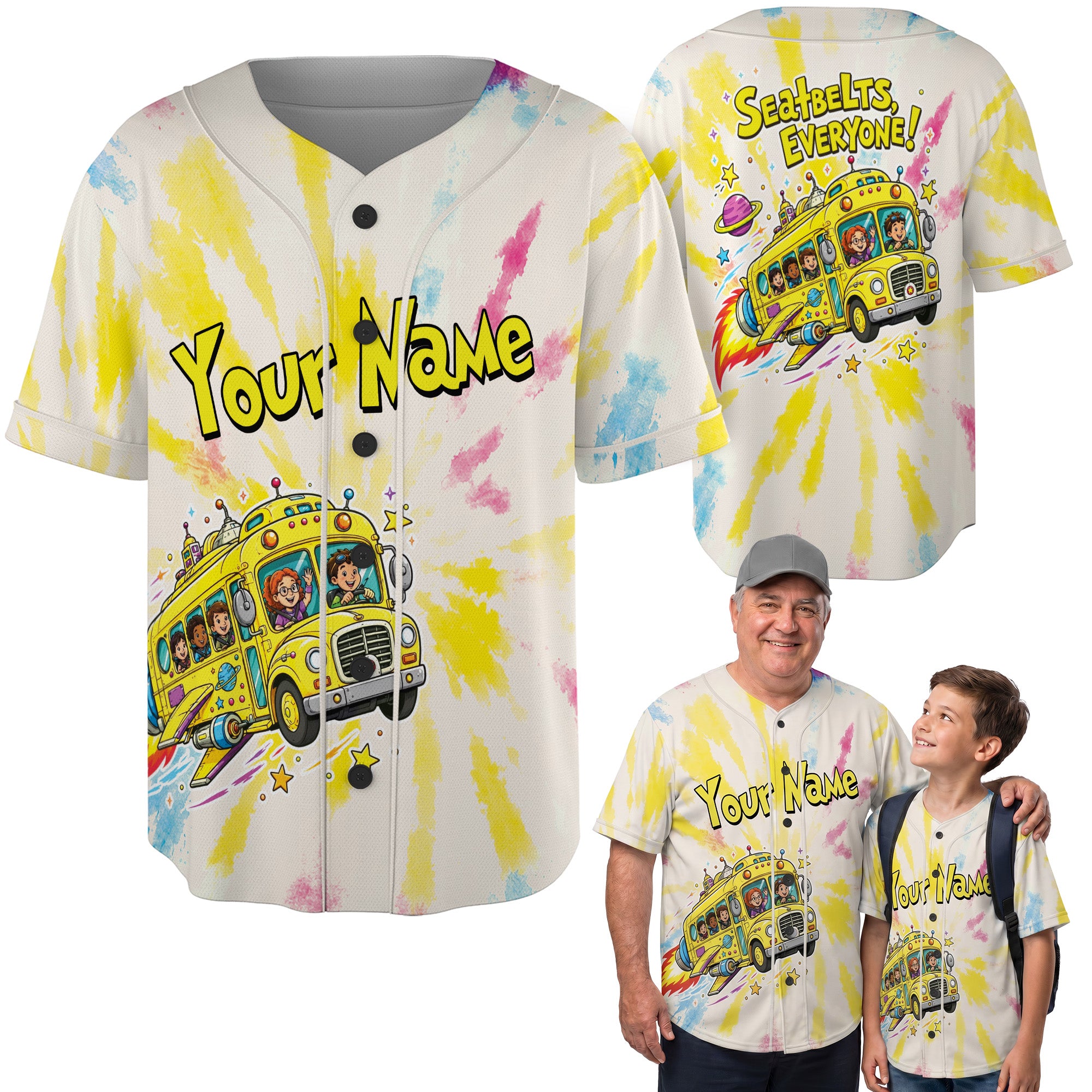 Custom School Bus Baseball Jersey Seatbelts - Personalized Name