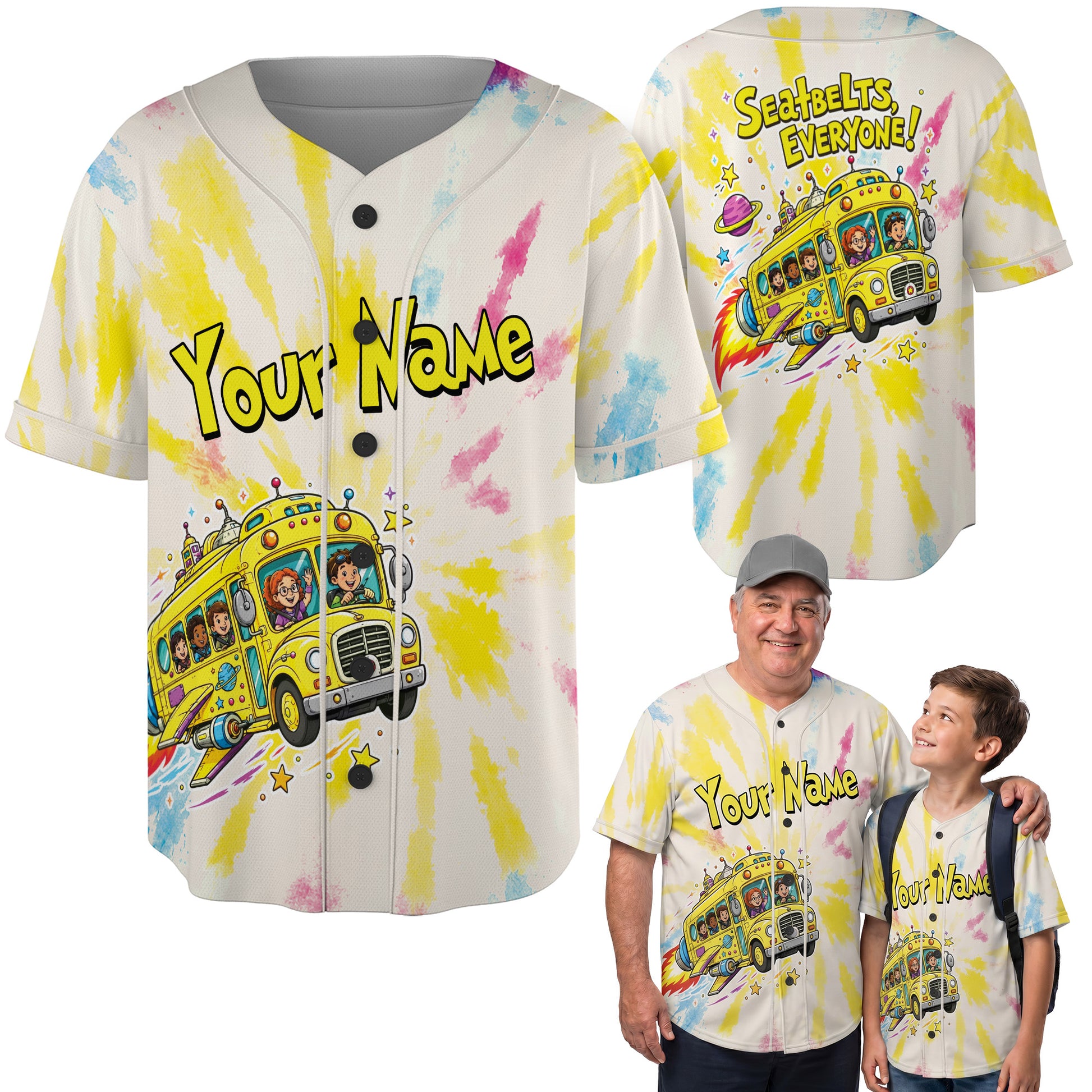 Custom School Bus Baseball Jersey Seatbelts - Personalized Name