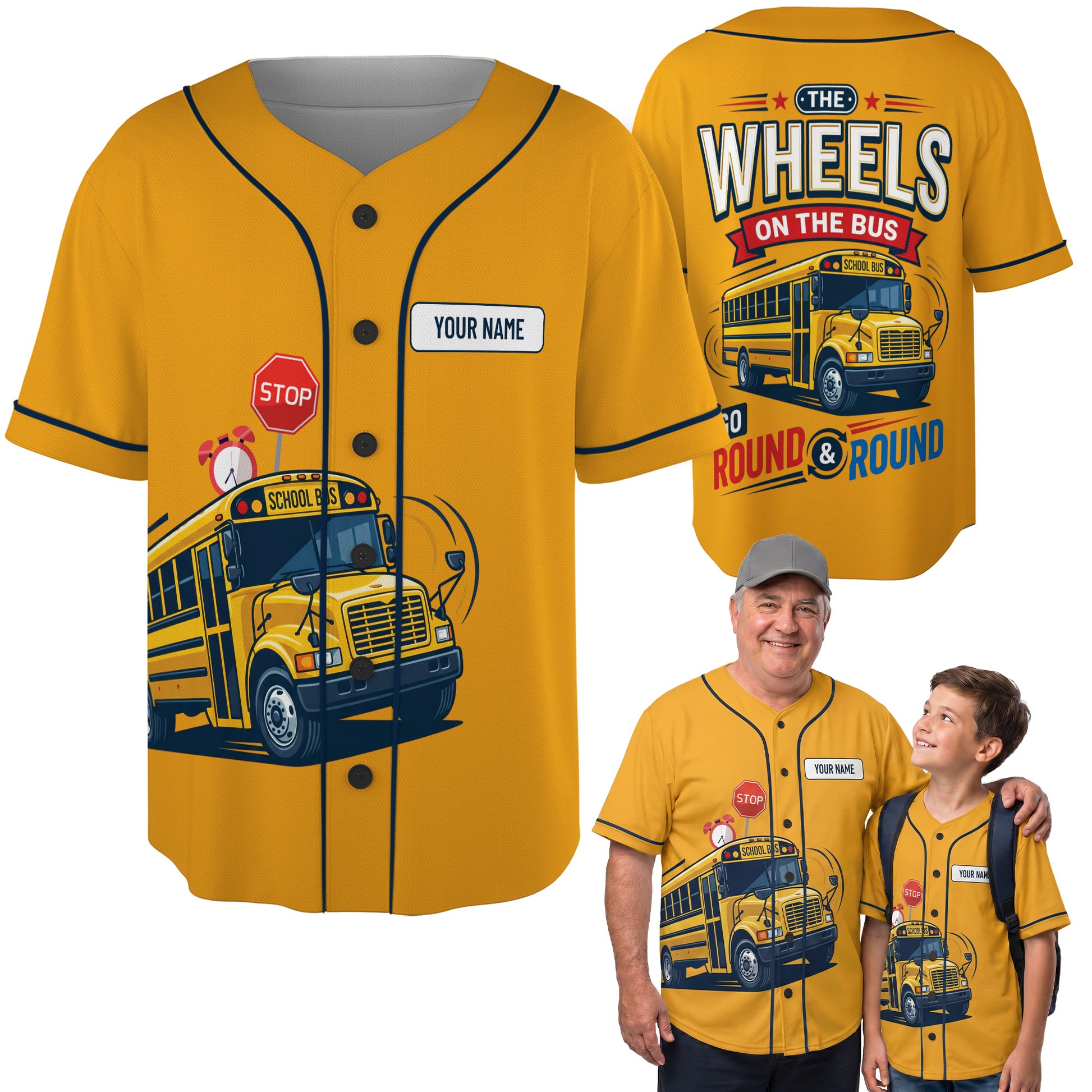 Custom School Bus Baseball Jersey Wheels on the Bus - Personalized Name