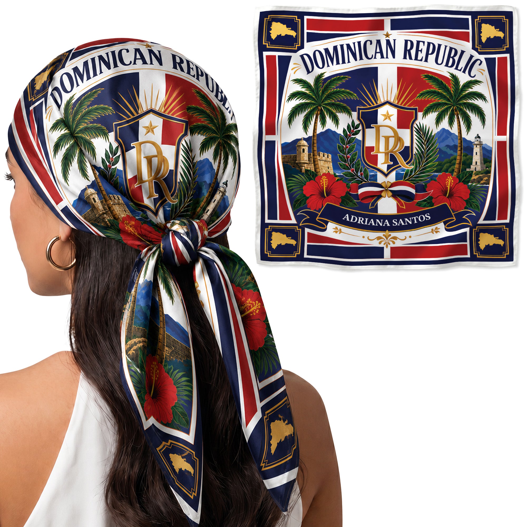 Custom Country Head Scarf Bandana Dominican Republic - Personalized Name