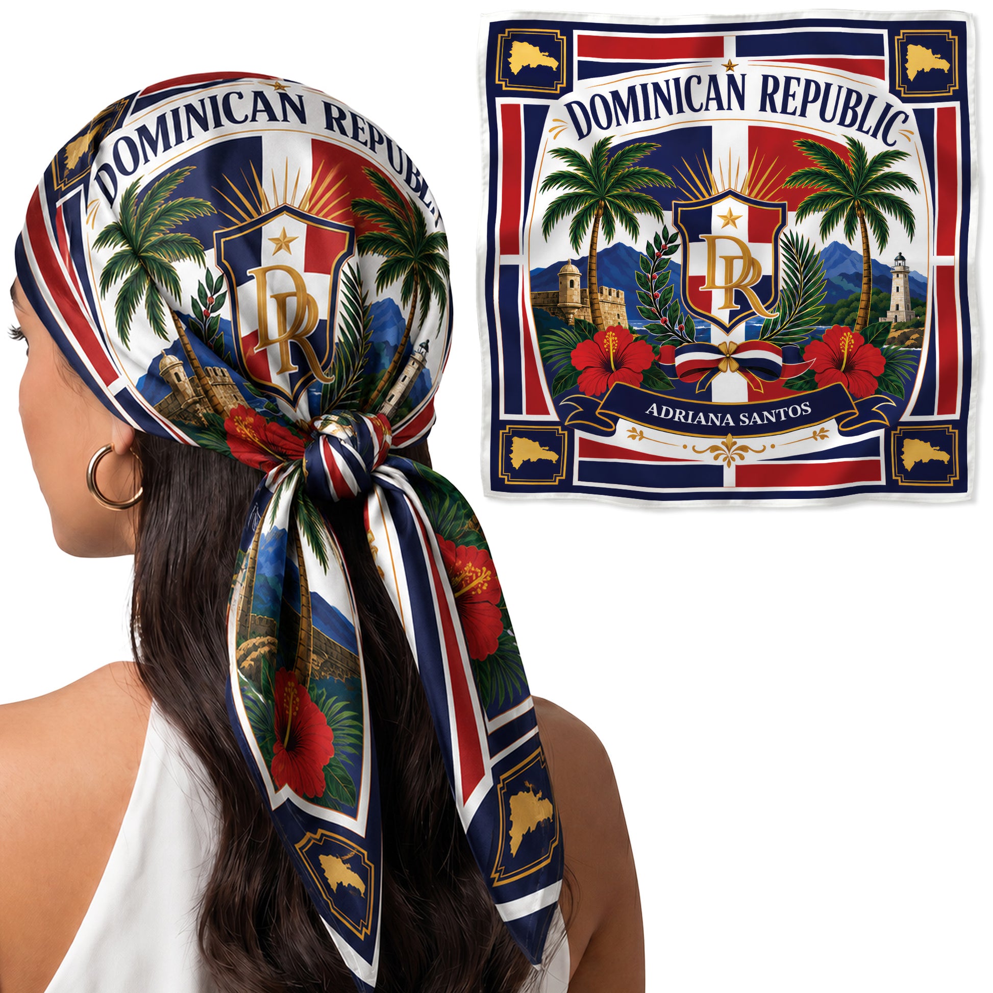 Custom Country Head Scarf Bandana Dominican Republic - Personalized Name