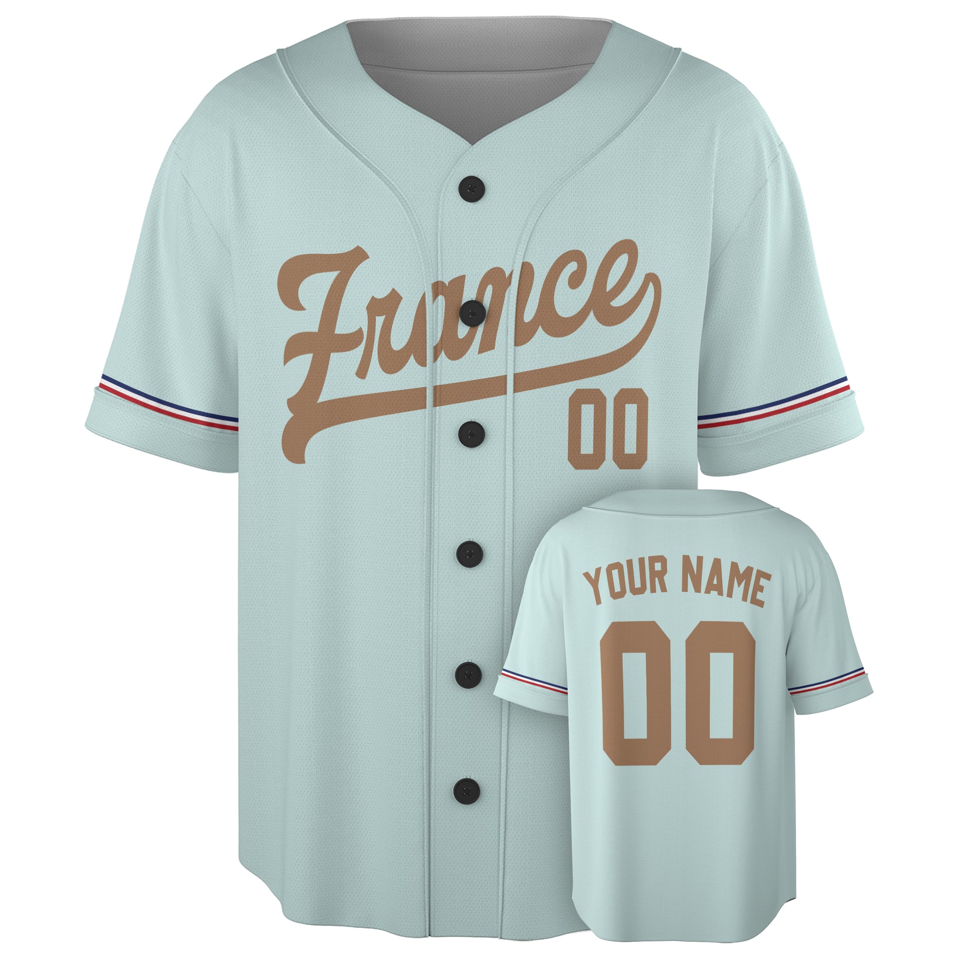 Custom France Baseball Jersey French Fan Ice Blue – Personalized Name Number