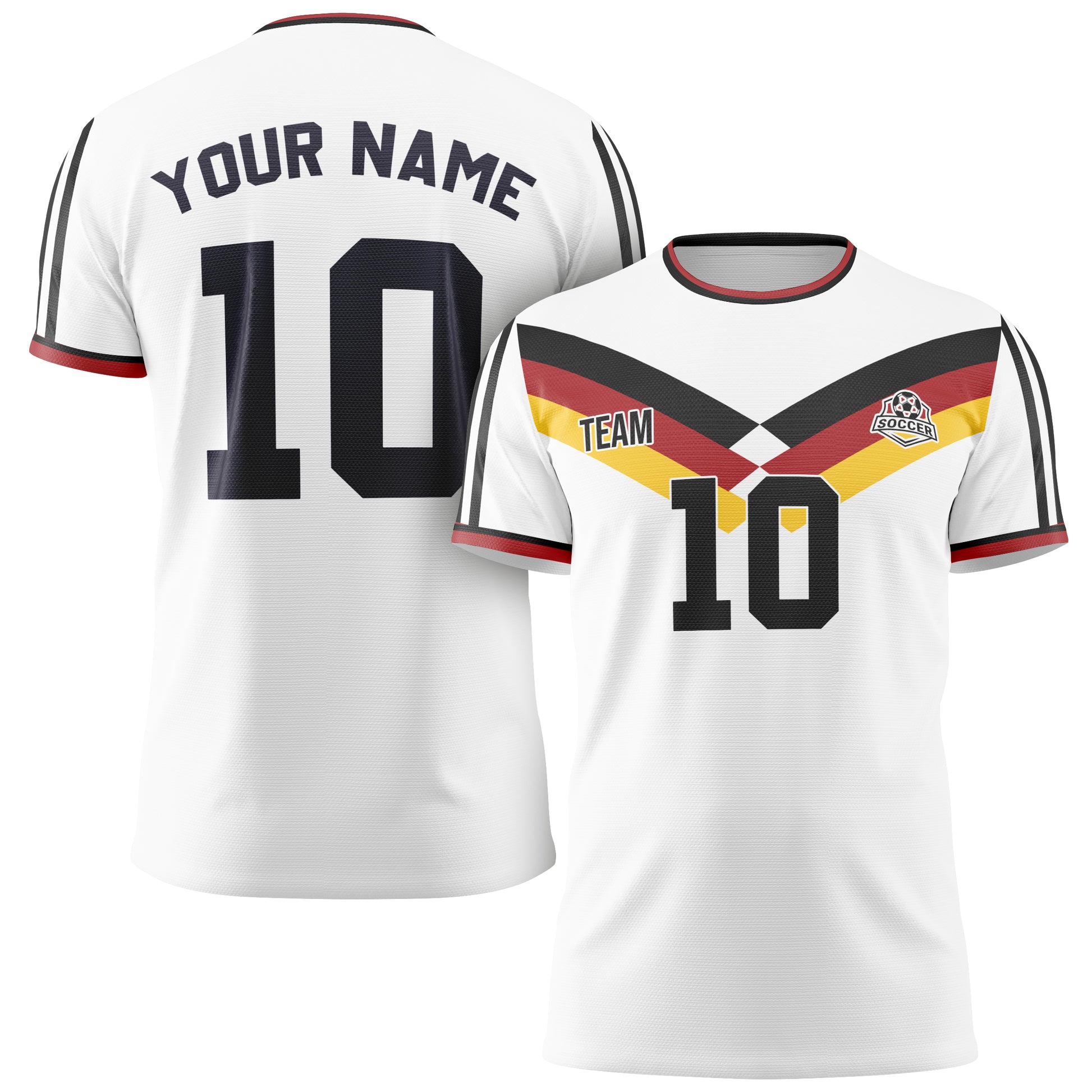 Custom Germany Soccer Jersey 2026 White Red and Yellow - Design Your Own