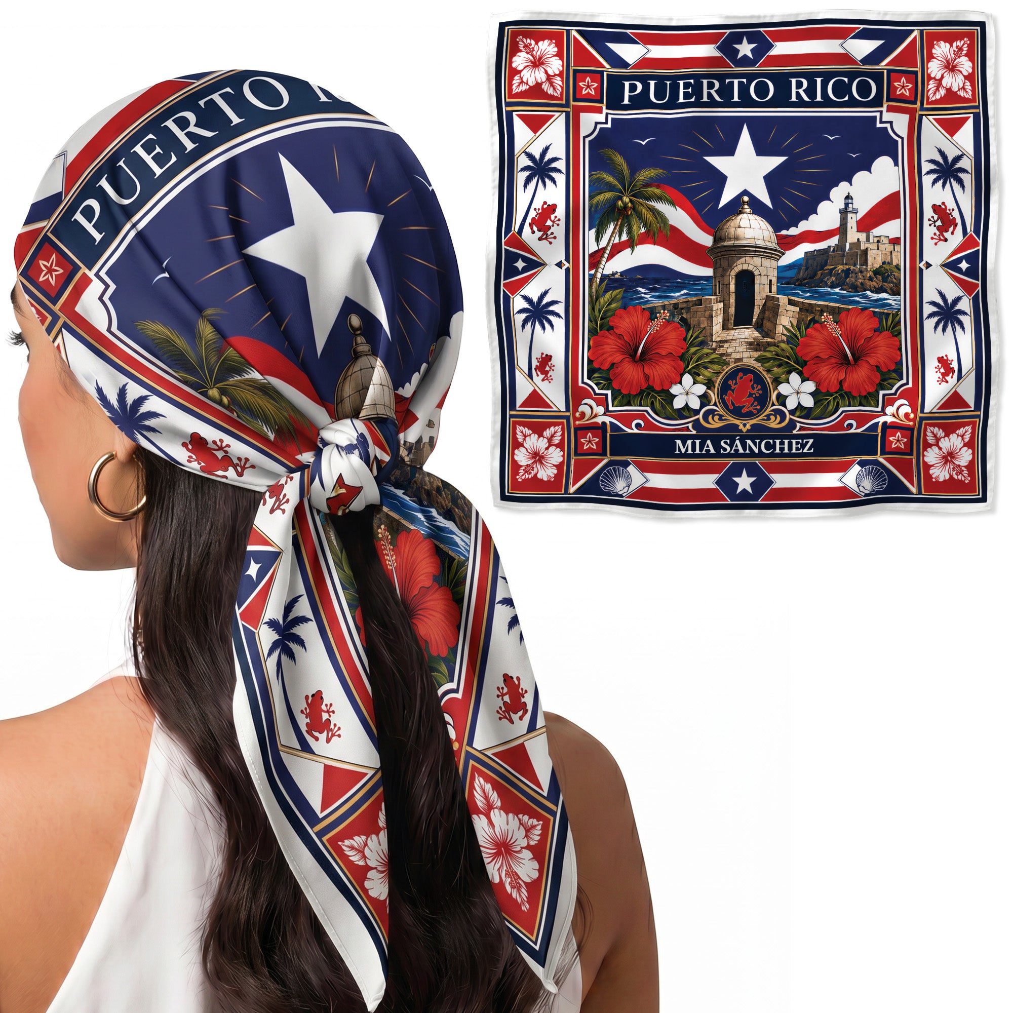 Custom Country Head Scarf Bandana Puerto Rico - Personalized Name