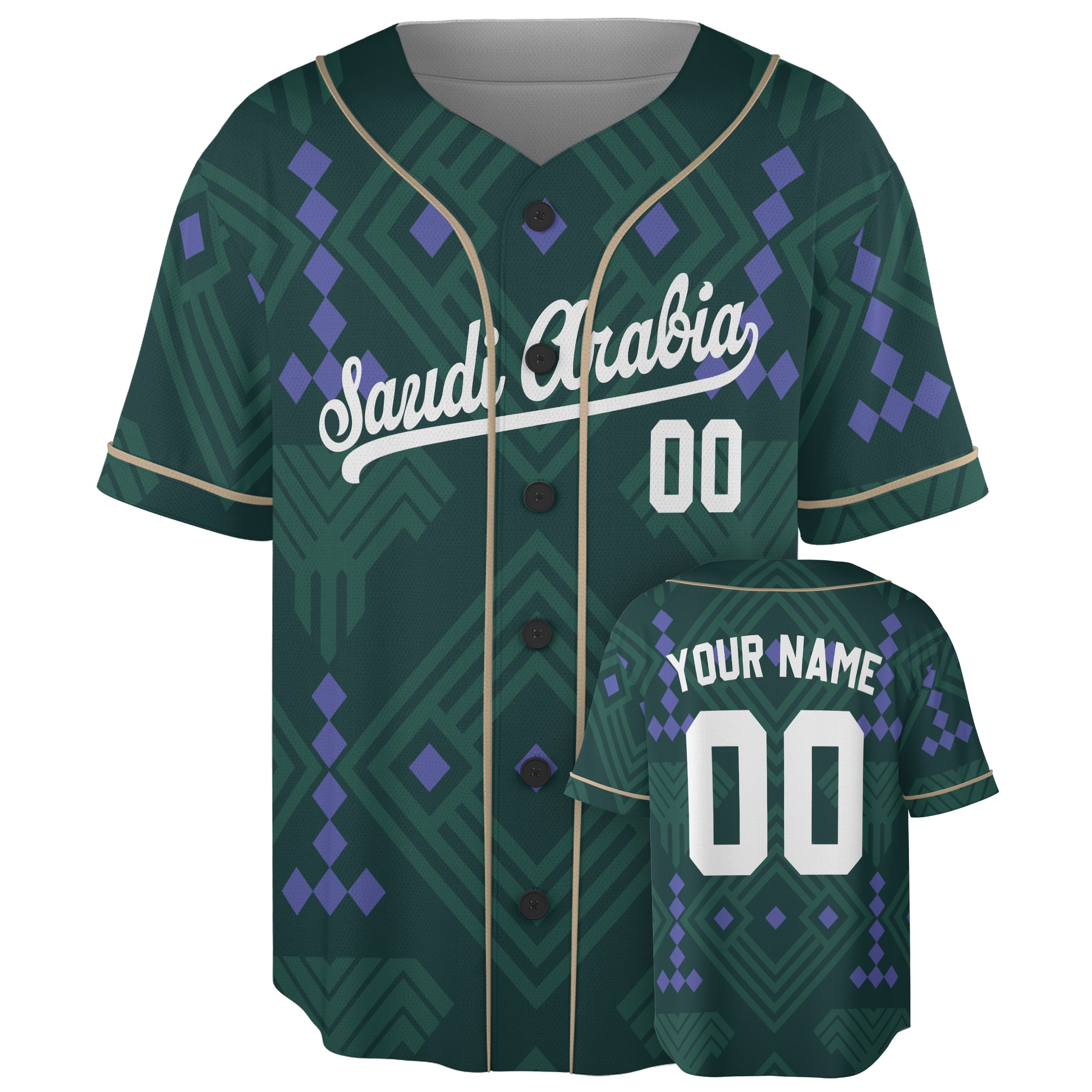 Custom Saudi Arabia Baseball Jersey Saudi Fan Dark Green – Personalized Name Number