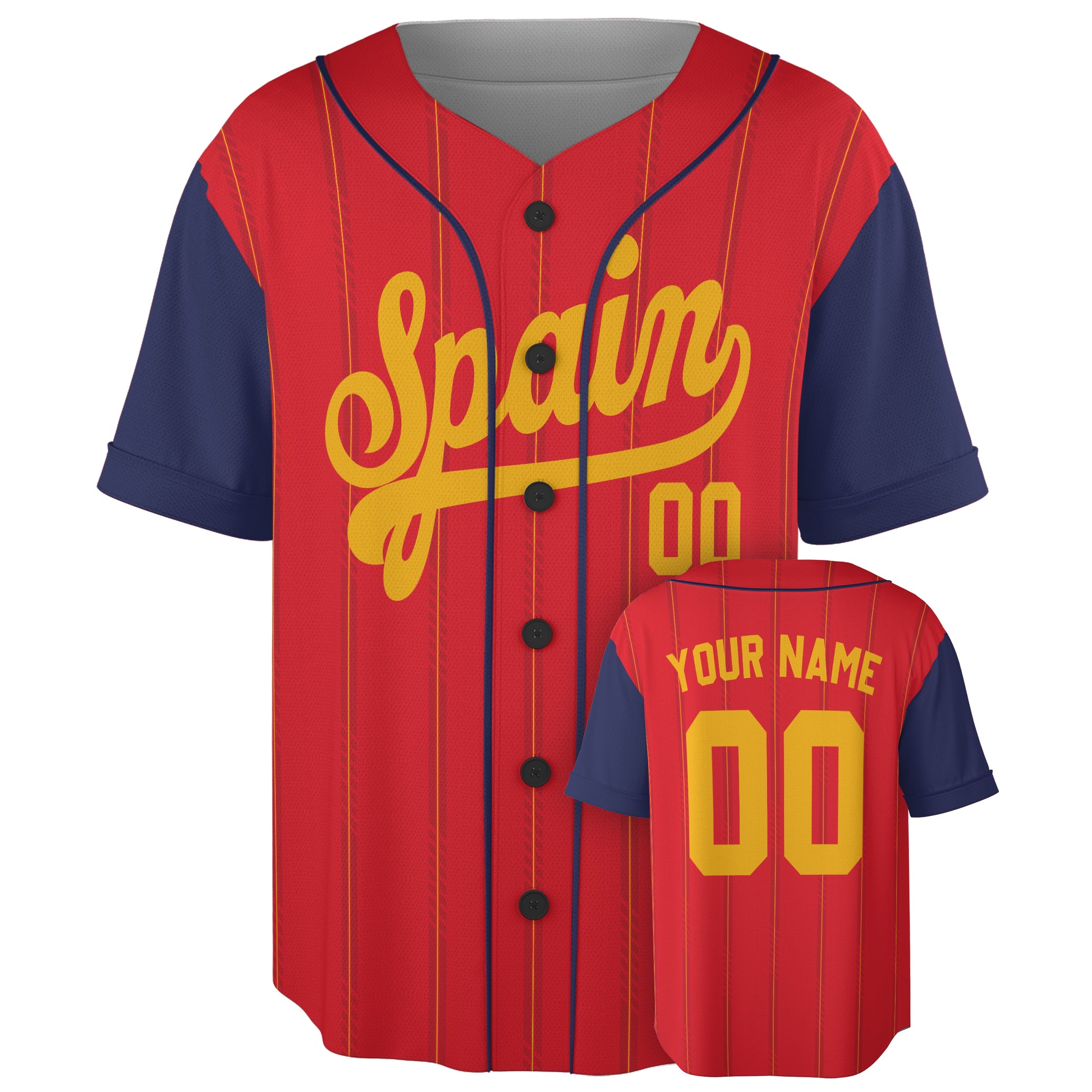 Custom Spain Baseball Jersey Spanish Fan Red – Personalized Name Number