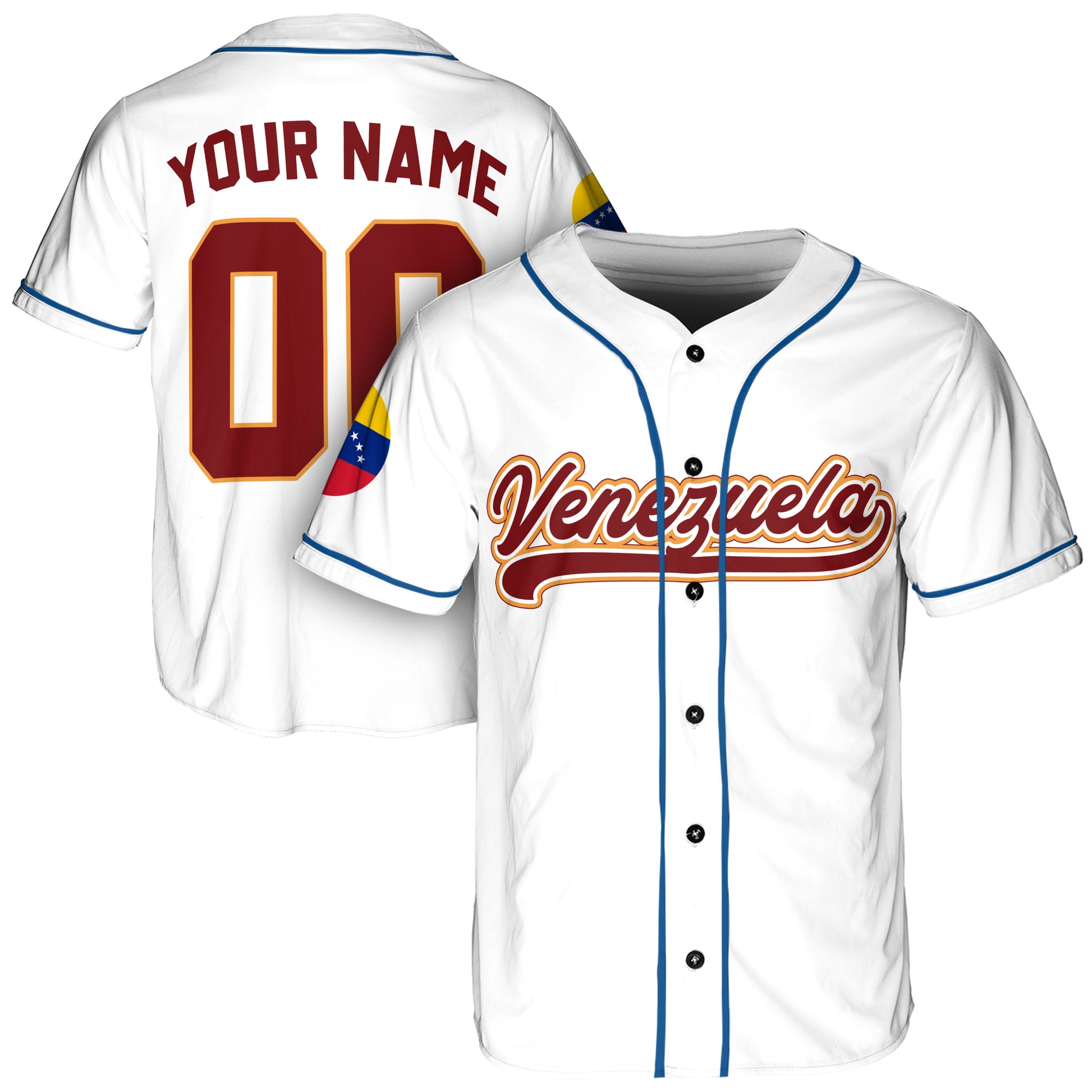 Custom Venezuela Baseball Jersey Venezuelan Fan White – Personalized Name Number